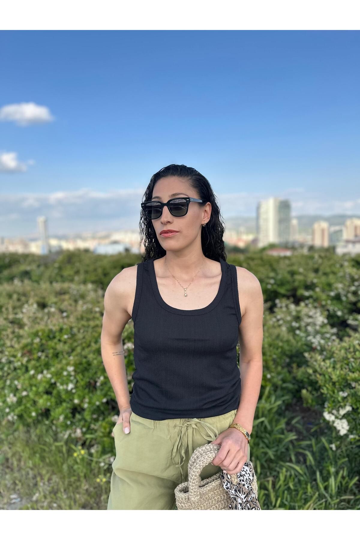Butik Kadın Kalın Askılı Crop Bluz