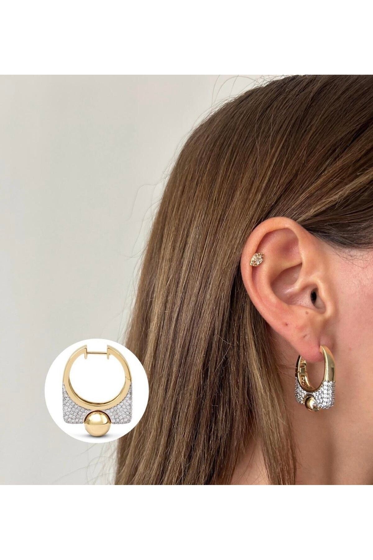 Vinya jewelry Zirkon Taşlı Modern Şık Çelik Küpe