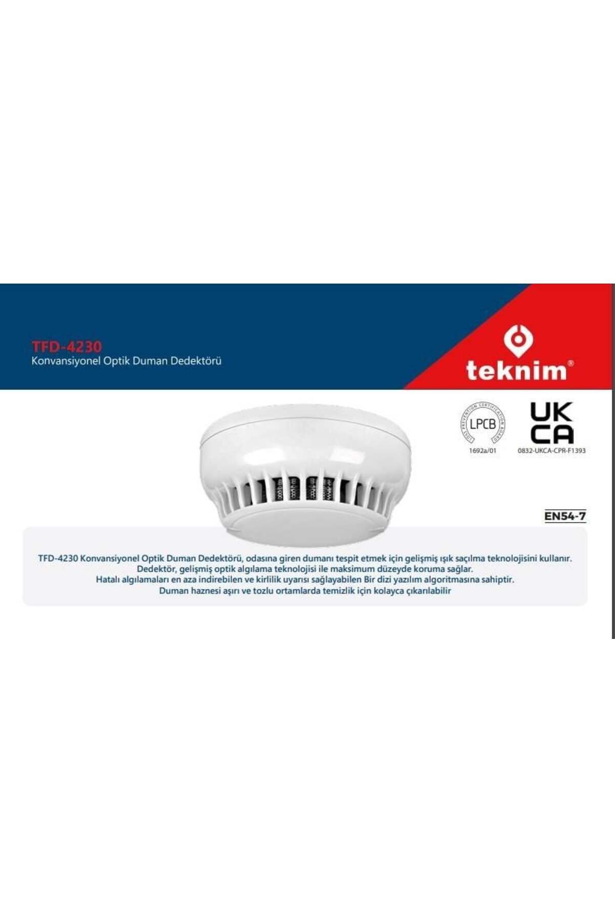 TEKNIM TEKNİM TFD-4230 KONVANSİYONEL OPTİK DUMAN DEDEKTÖRÜ (TABAN HARİÇ)
