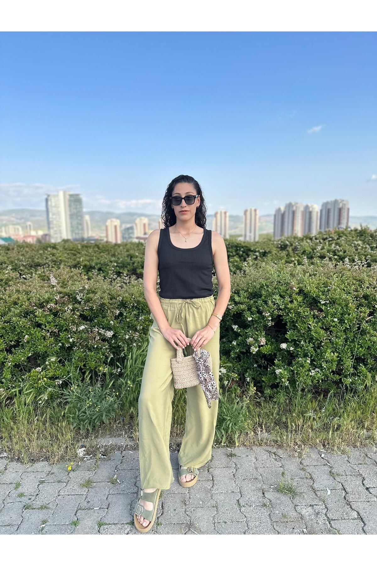 Butik Polyester Rahat Kalıp Bol Paça Pantolon