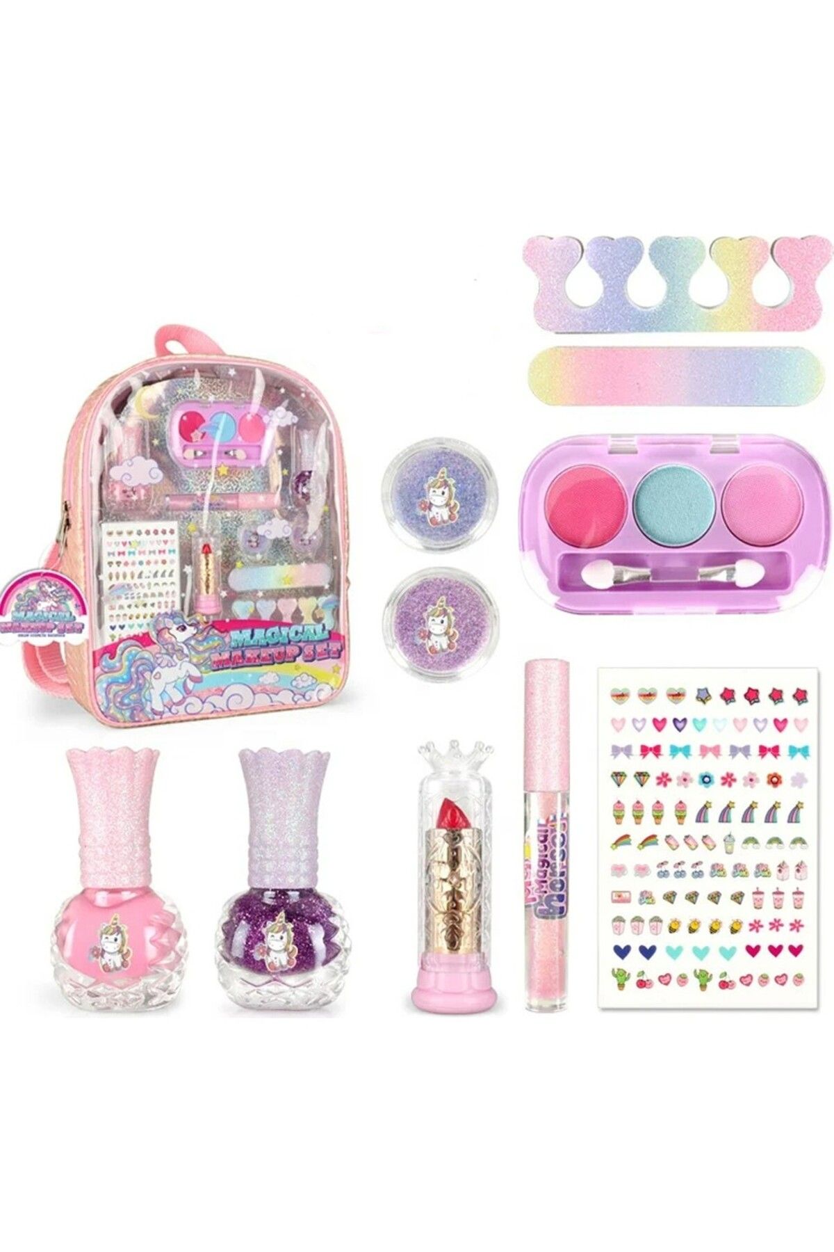 Bloomie's Bloomie Sırt Çantalı Çocuk Makyaj Güzellik Seti Sürülebilir, Stickerlı Makyaj Malzemeleri 30X20 cm