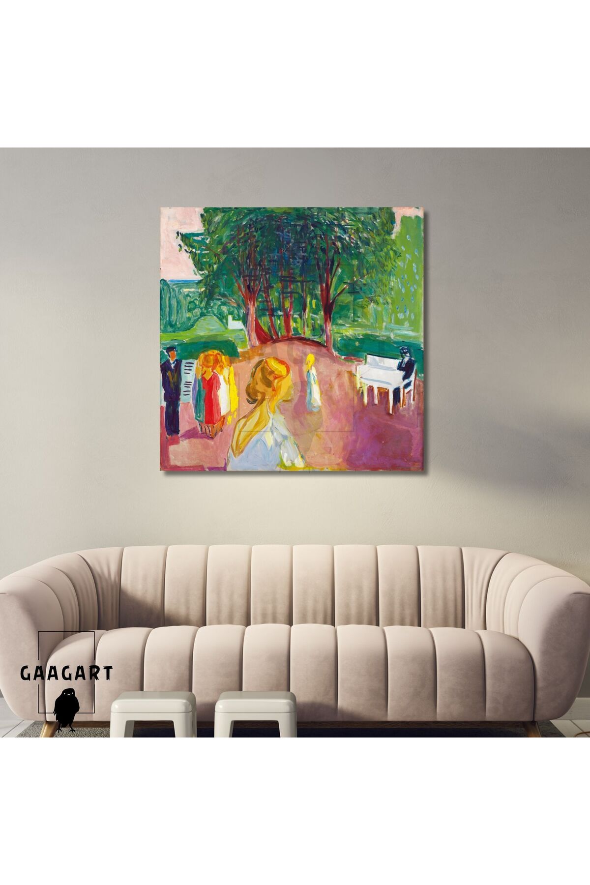 GAAGART Kare Kanvas Tablo Ünlü Eserler Edvard Munch Flirting in the Park
