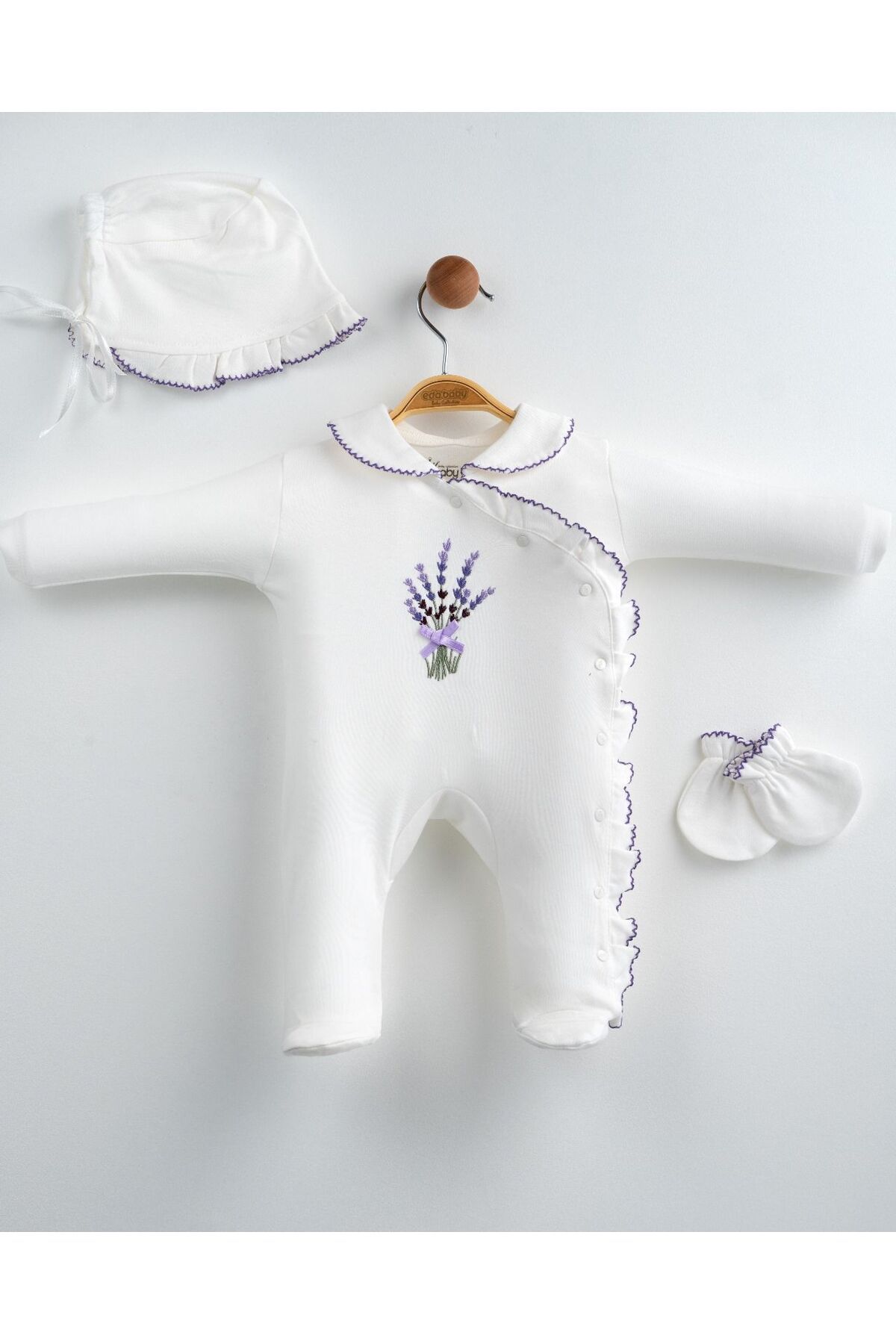 yuga kids Lavanta Nakış İşlemeli 3'lü Hastane Çıkışı Yenidıpan Set