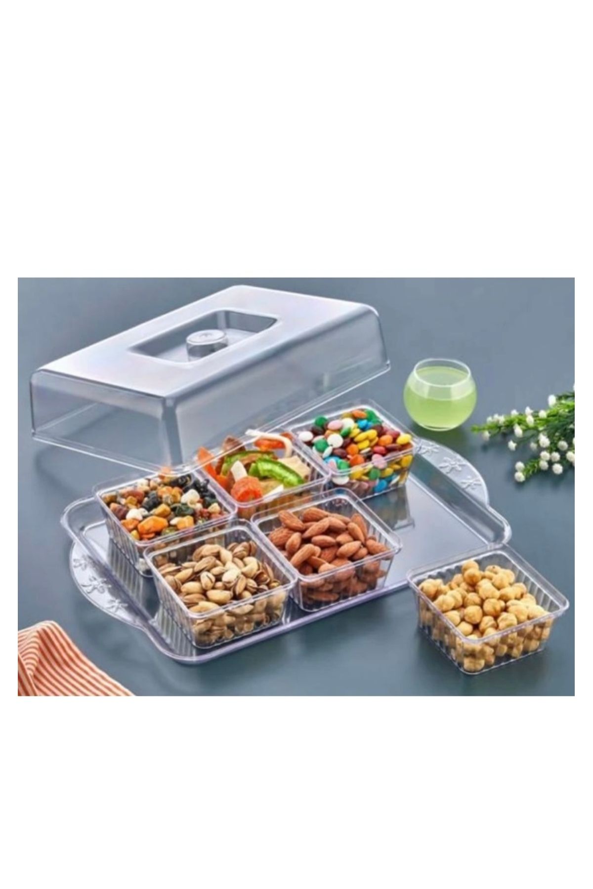 abnturk 6’lı Şeffaf Kahvaltılık & Çerezlik Set – Tek Kapaklı Pratik Sunum Kabı