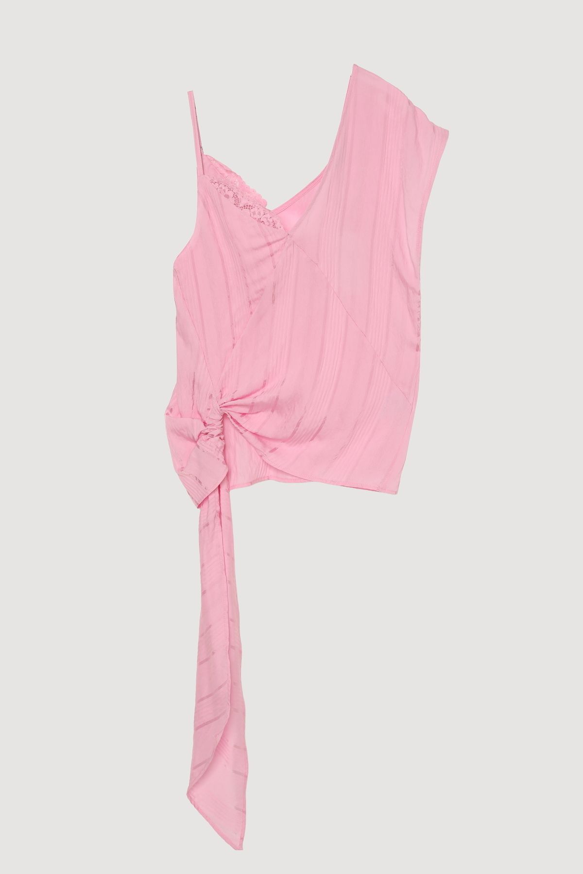 Quzu Dantel Detaylı İnce Çizgili Bluz Pembe