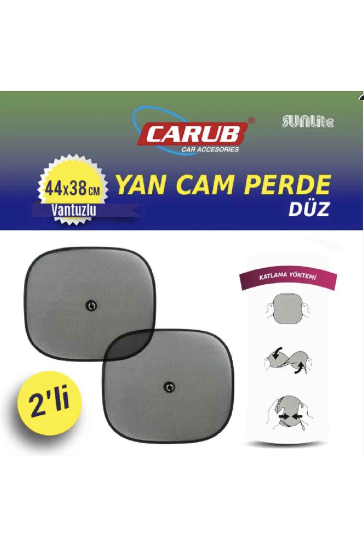 MOTTOMOR Güneşlik Perde Yan Cam Düz Siyah Vantuzl 2Li