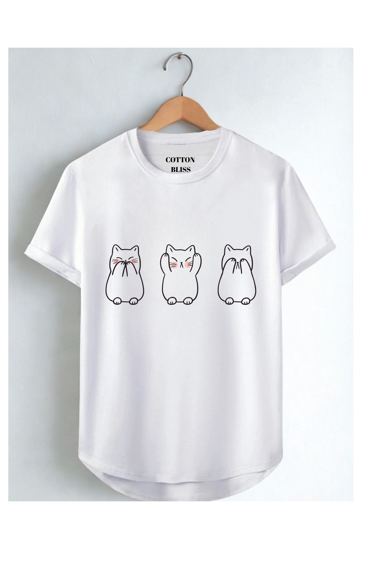 MODA Kedi Desenli,Basic Tshirt %100 Pamuk,Kaliteli,Yerli Üretim