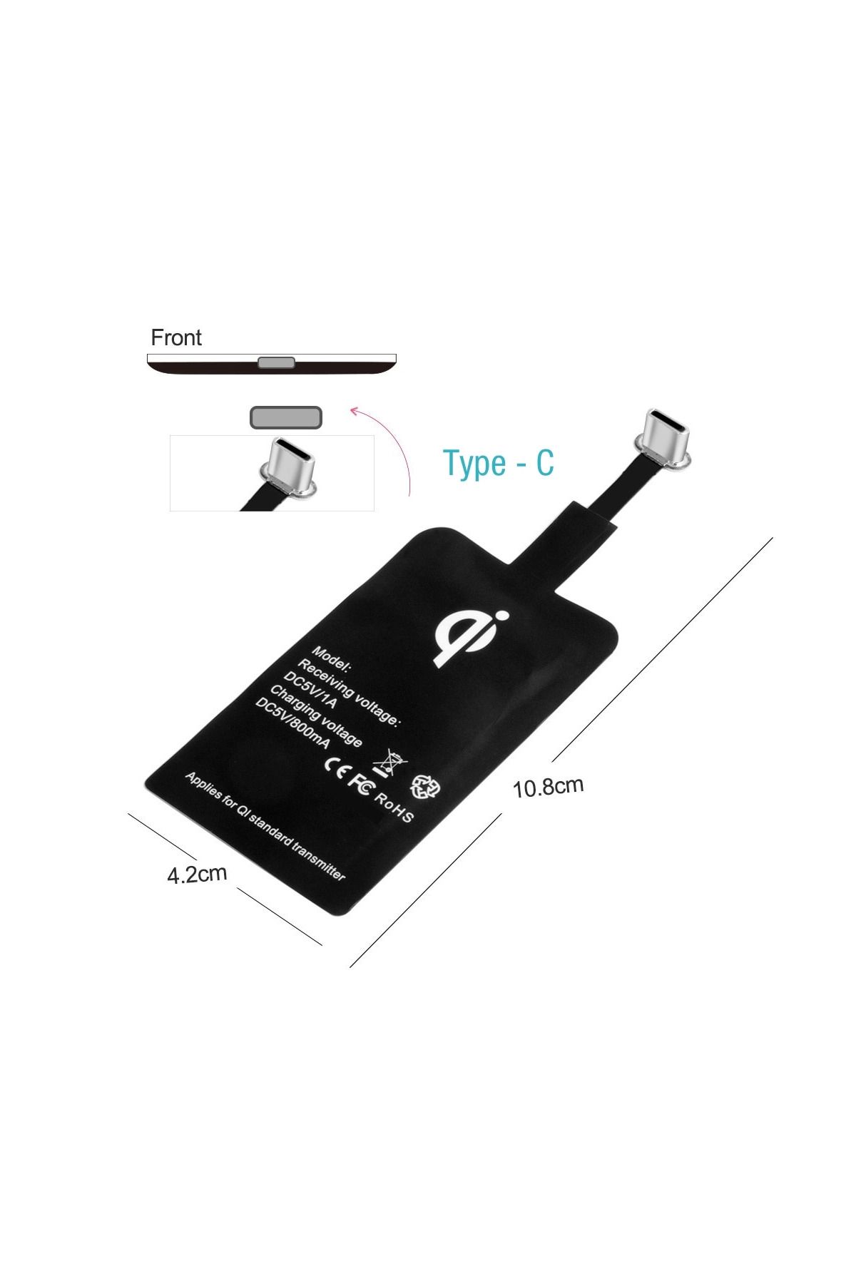 EMESZON-Încărcător wireless pentru telefon, EMESZON®, receptor wireless 5V 1A, QI1A, compatibil cu USB tip C, negru 2