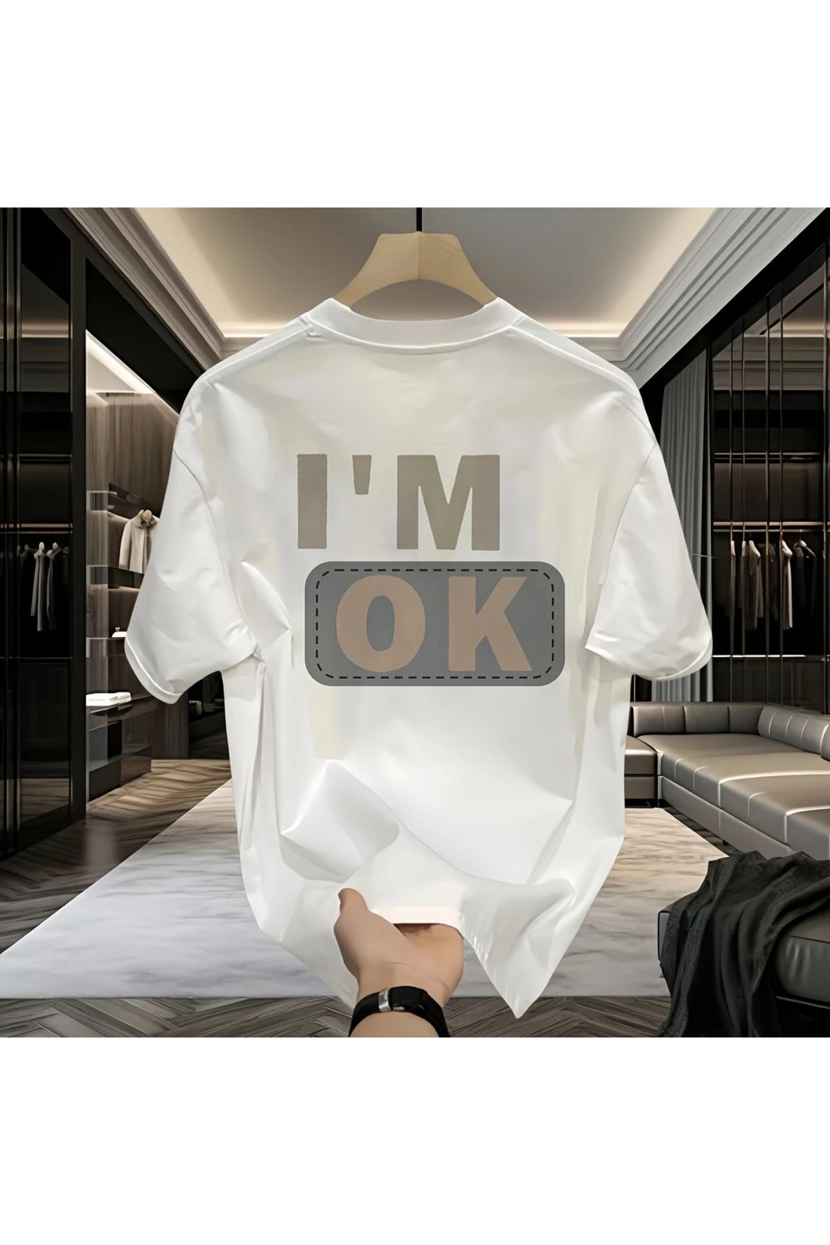 LAND MODA Erkekler için yazlık, rahat ve çok yönlü ağır pamuklu harf baskılı kısa kollu tişört