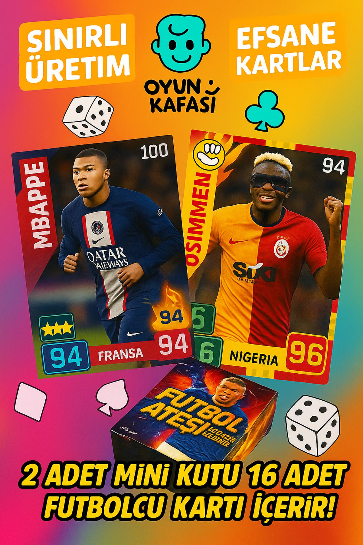 OYUNKAFASI Futbol Ateşi Taş Kağıt Makas Sporcu (YENİ)2 MİNİ KUTU Toplam 16 Adet Futbolcu Oyun Kartı