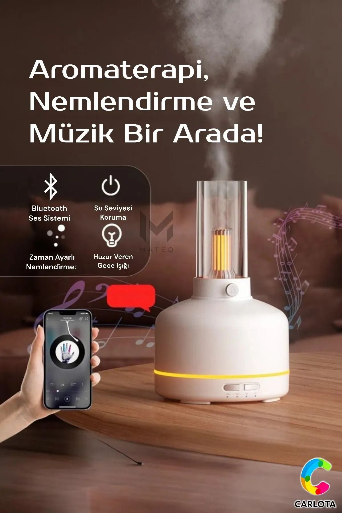 OBRAX Sessiz Nemlendirici & Bluetooth Hoparlörlü Gece Lambası Aromaterapi Huzurlu Uyku Ve Evde Wellness