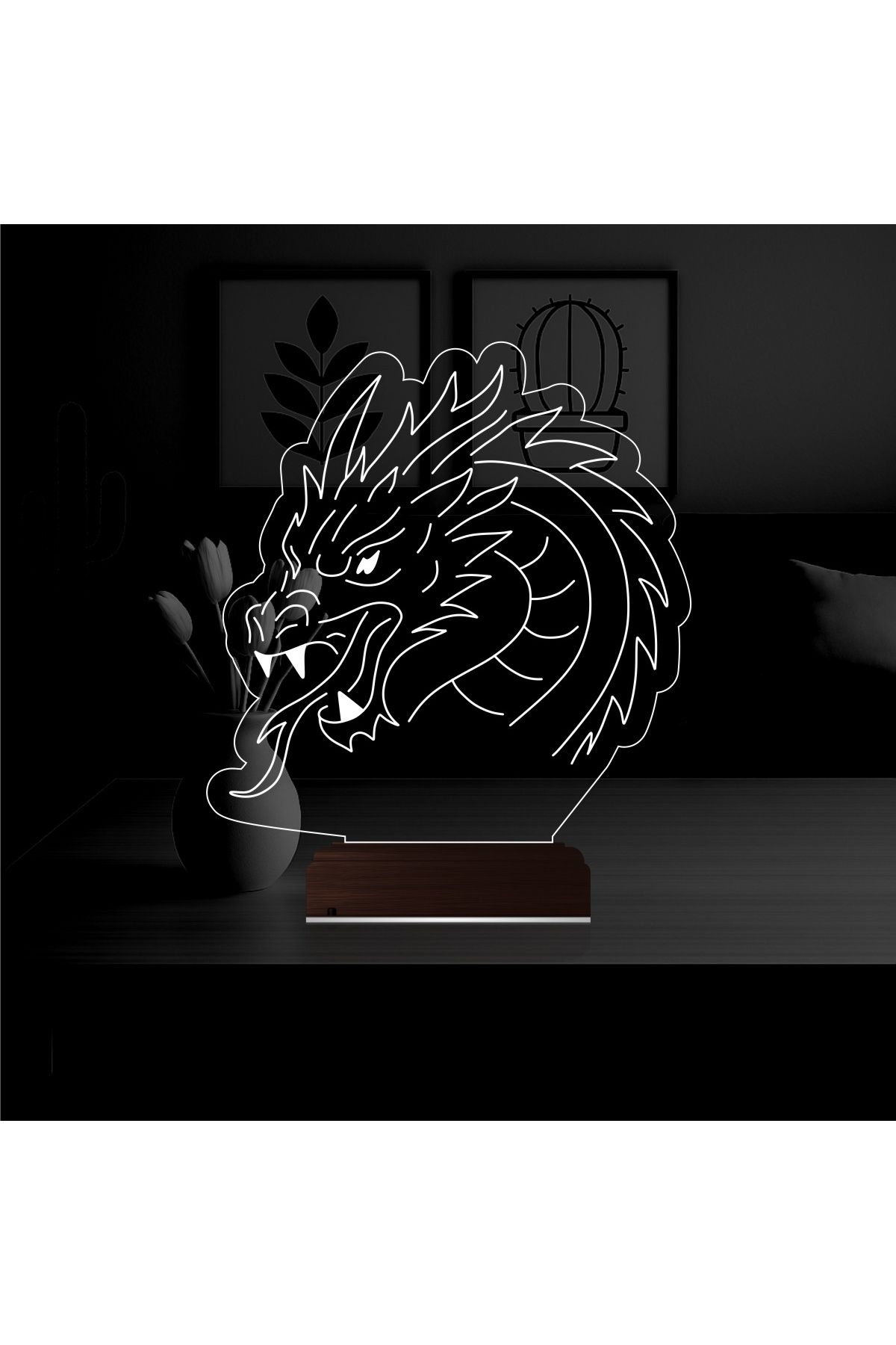 Kirppi 3d Lamba Ejderha Başı Tasarım Masa Gece Lambası