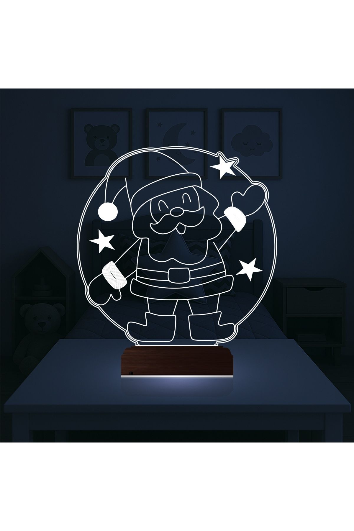 Kirppi 3d Lamba Çocuk Odası Noel Baba Yılbaşı Hediyesi Masa Gece Lambası