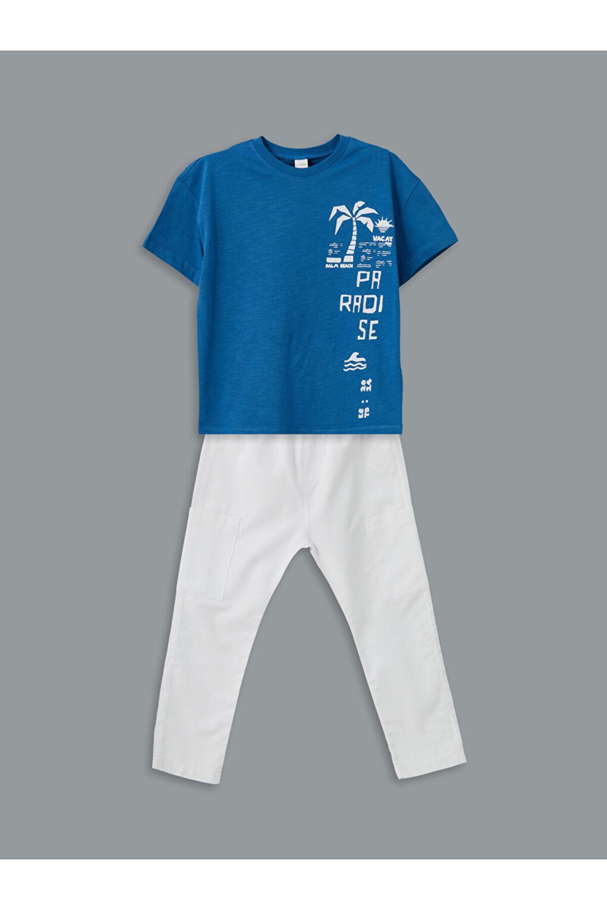 LC Waikiki LCW Kids Mavi Baskılı Erkek Çocuk Tişört ve Pantolon 2'li