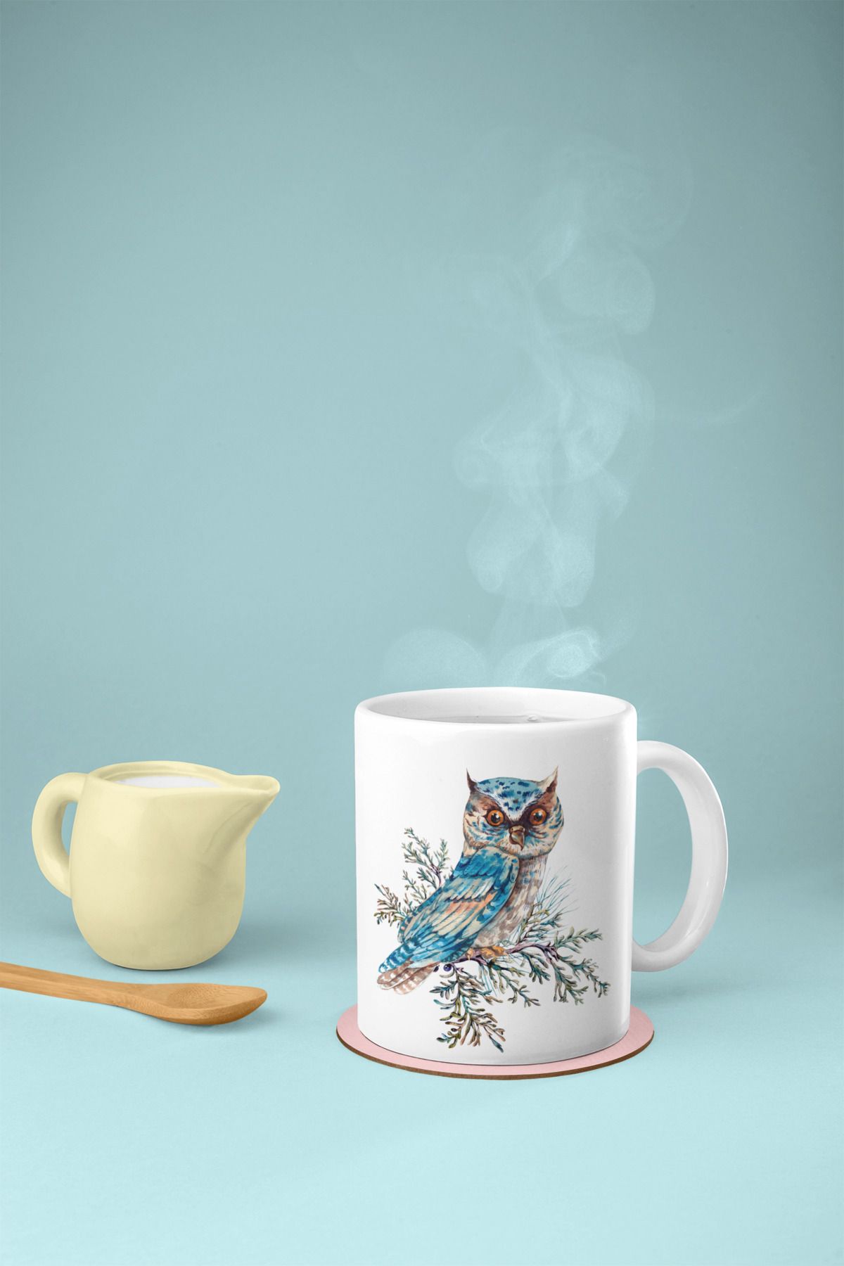 Crocodile Design Studio Hayvan Temalı, Baykuş Baskılı Hediyelik Porselen/ Seramik Çay Kahve Kupa Bardak