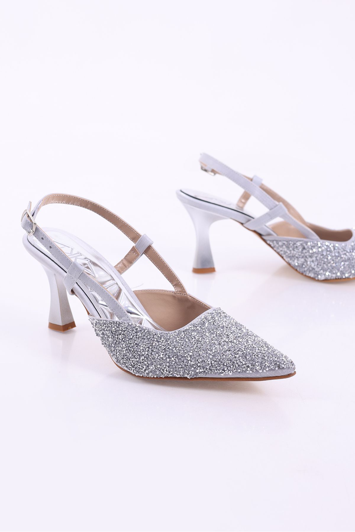 SHOESSHOPS Cam Kırığı Taş Kaplama Detaylı Kadın Abiye Topuklu Ayakkabı