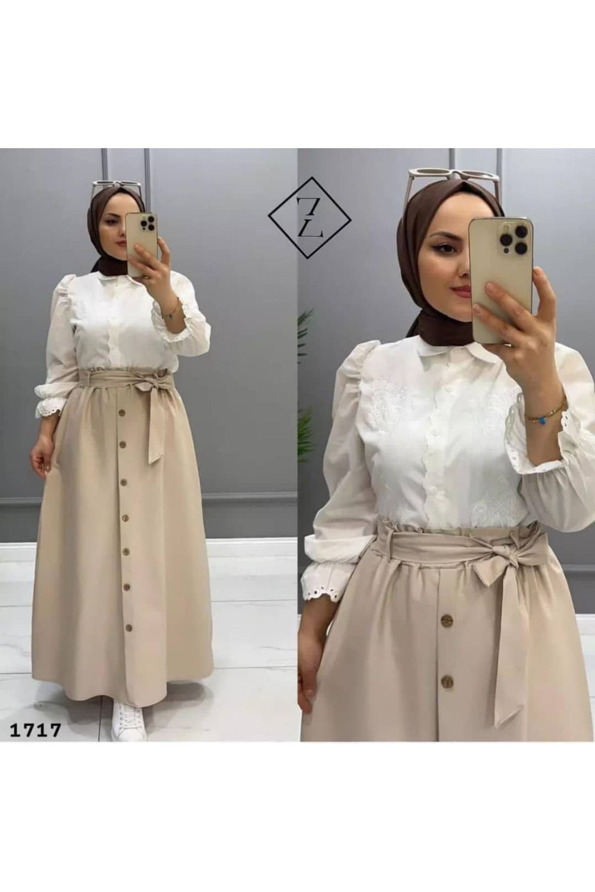 zümrüt moda düğme detaylı kemerli uzun etek 1717