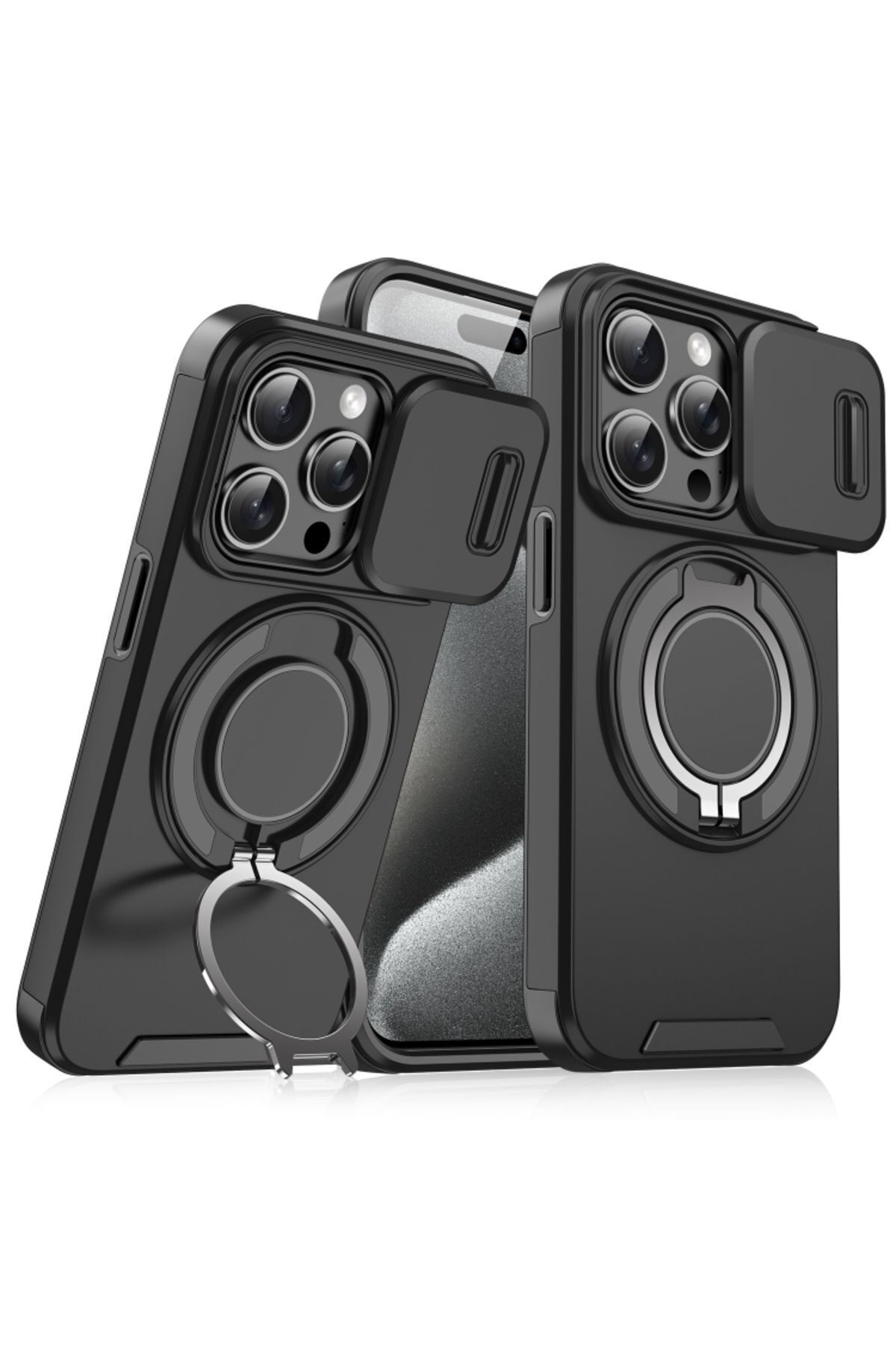 Wevox iPhone 14 Pro Uyumlu Kılıf Kamera Korumalı Kızaklı Sürgülü Dönebilen MagsafeStand Renkli Tank