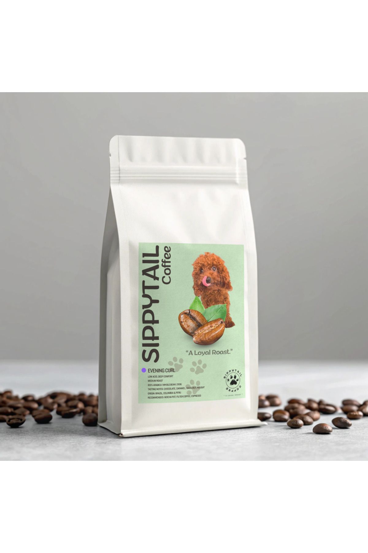 Sippytail Coffee Evening Curl – Peru, Kolombiya & Brezilya Arabica Kahve 250g (Çekirdek veya Öğütülmüş)