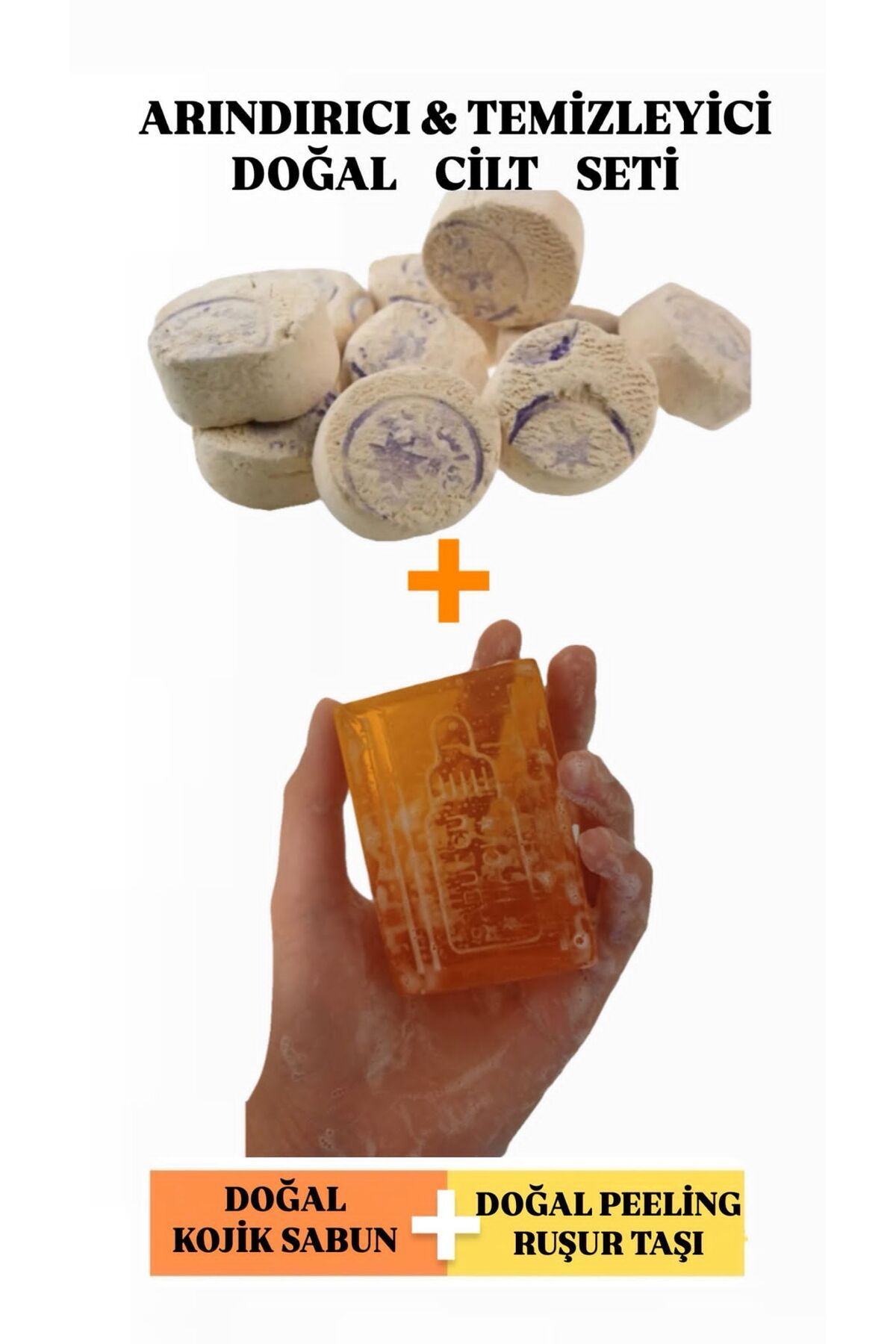 Sabuncu Hacı Kojik Sabun & Ruşur Taşı paket içi 6-7 Adet Doğal cilt Seti Arındiricı Temizleyici