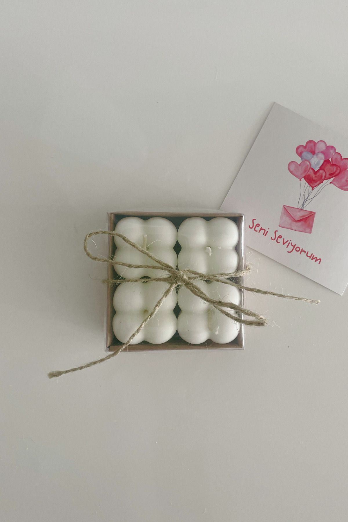 LUBERKA CANDLE Seni Seviyorum Kartlı Bubble Tasarım Beyaz Kokulu Mum 4'lü