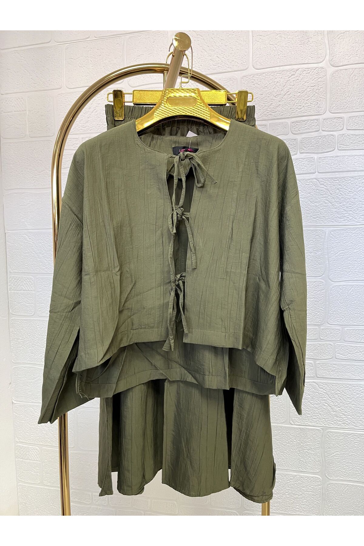 Zeynep Butik Çilek Kumaş Önü Bağlamalı Etekli Takım 1807
