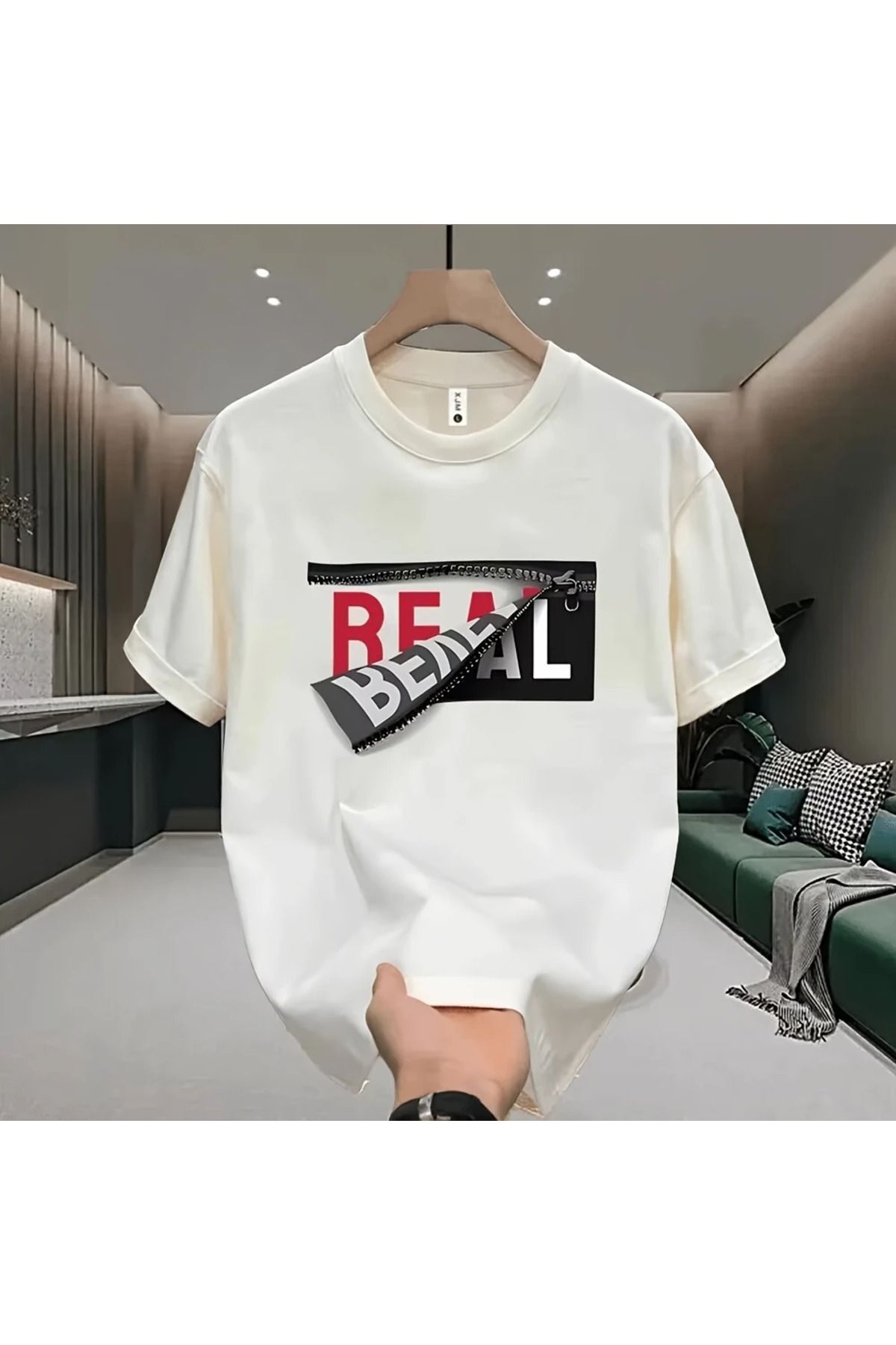LAND MODA Kalın 100% Pamuklu Oversize T-Shirt - Cesur Kırmızı & Beyaz "REAL BENGAL" Grafik Baskılı,