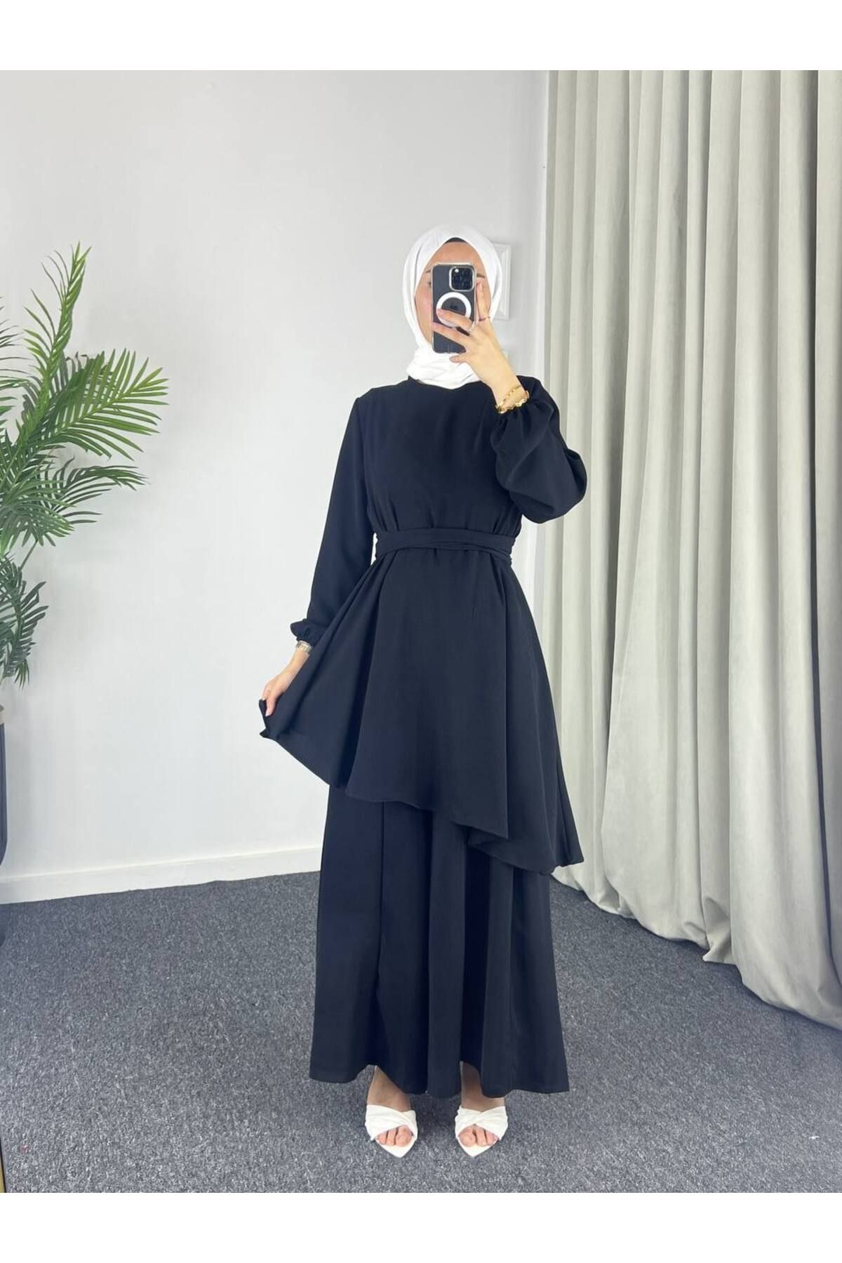 Esre Store 4523 - Bol Paça Pantolon - Tunik Takım Siyah