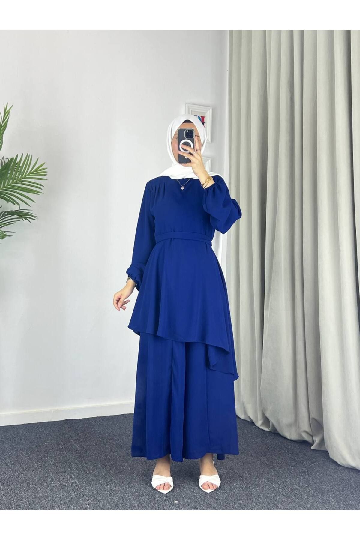 Esre Store 4523 - Bol Paça Pantolon - Tunik Takım Mavi