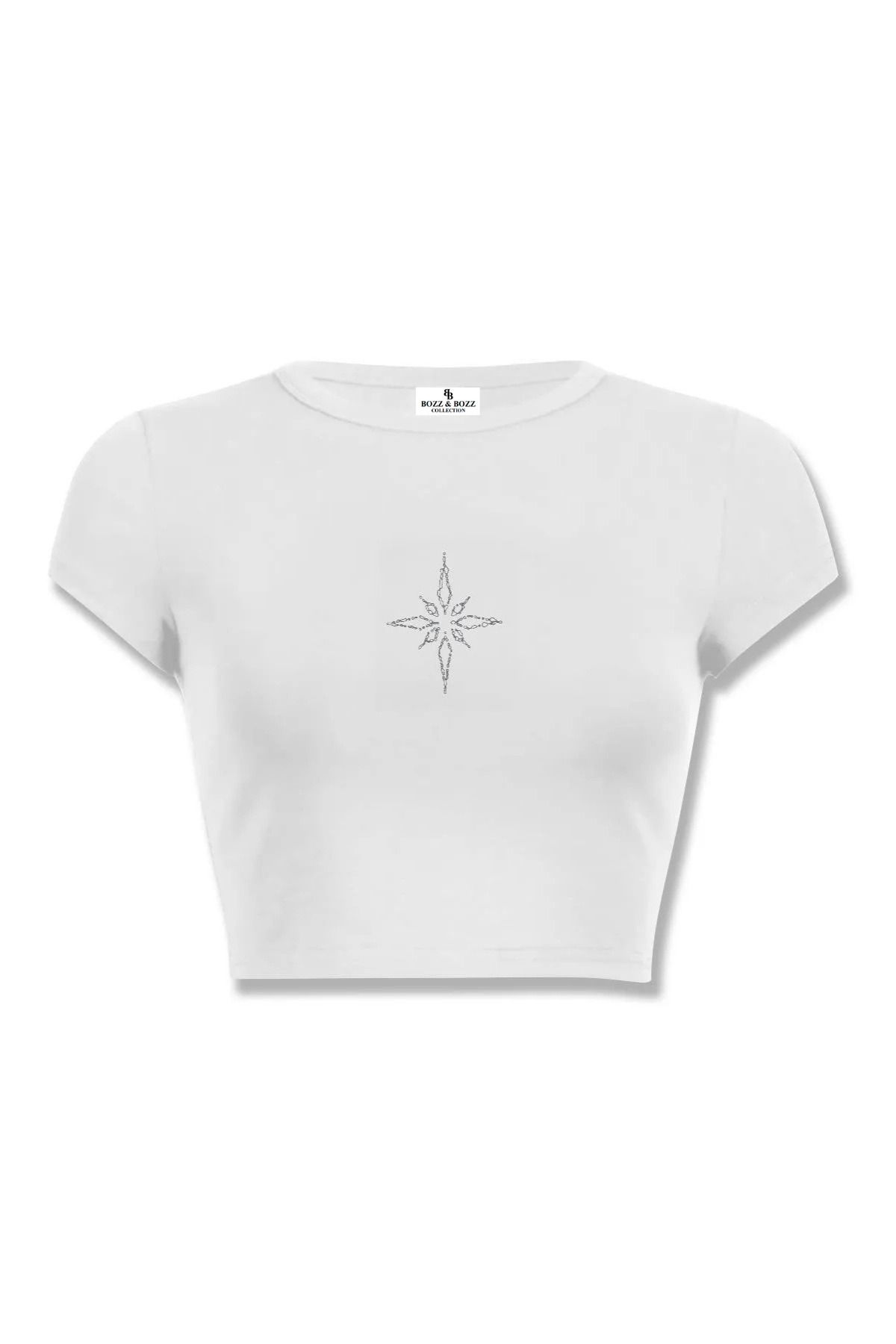 Bozz&Bozz Collection Kadın Pusula Taş Baskılı Crop T-shirt