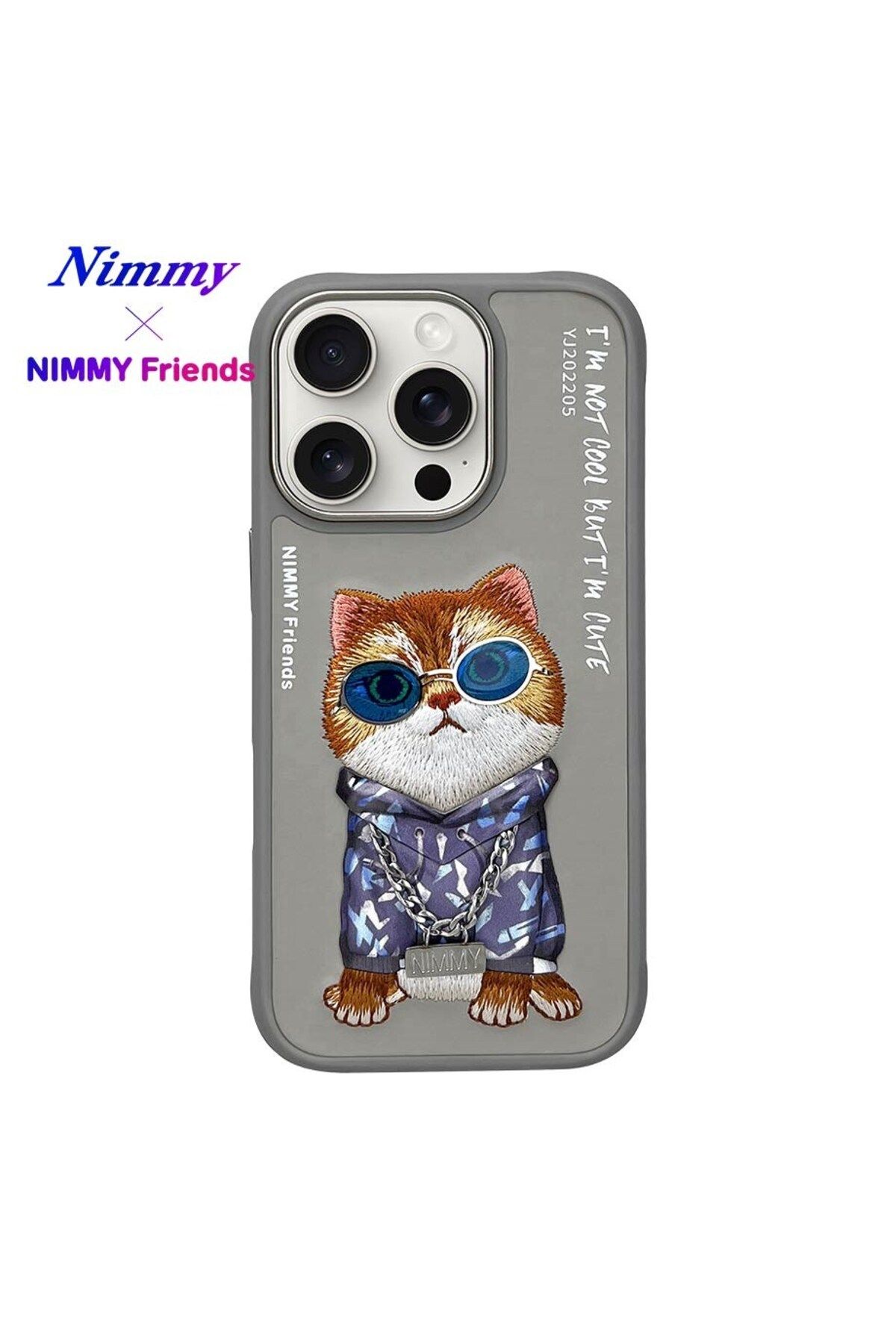 Nimmy iPhone 16 Pro Max Uyumlu 3D Gözlük Zincir Little Kedi Nakış İşlemeli Kabartmalı Cool Glasses Kılıf