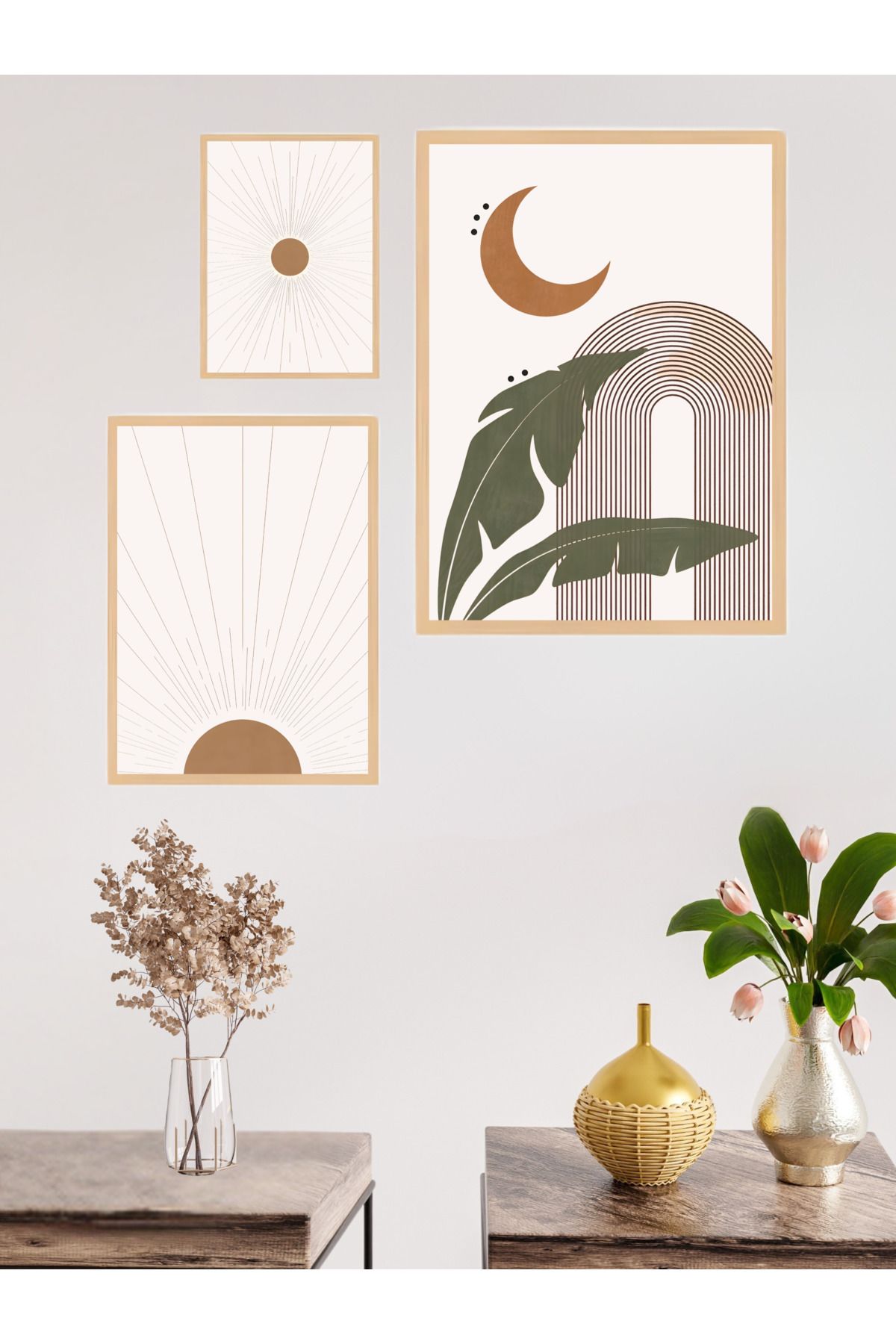 woodhomeworks 3'lü Set Doğal Ahşap Çerçeveli Tablo Seti Qkyr51