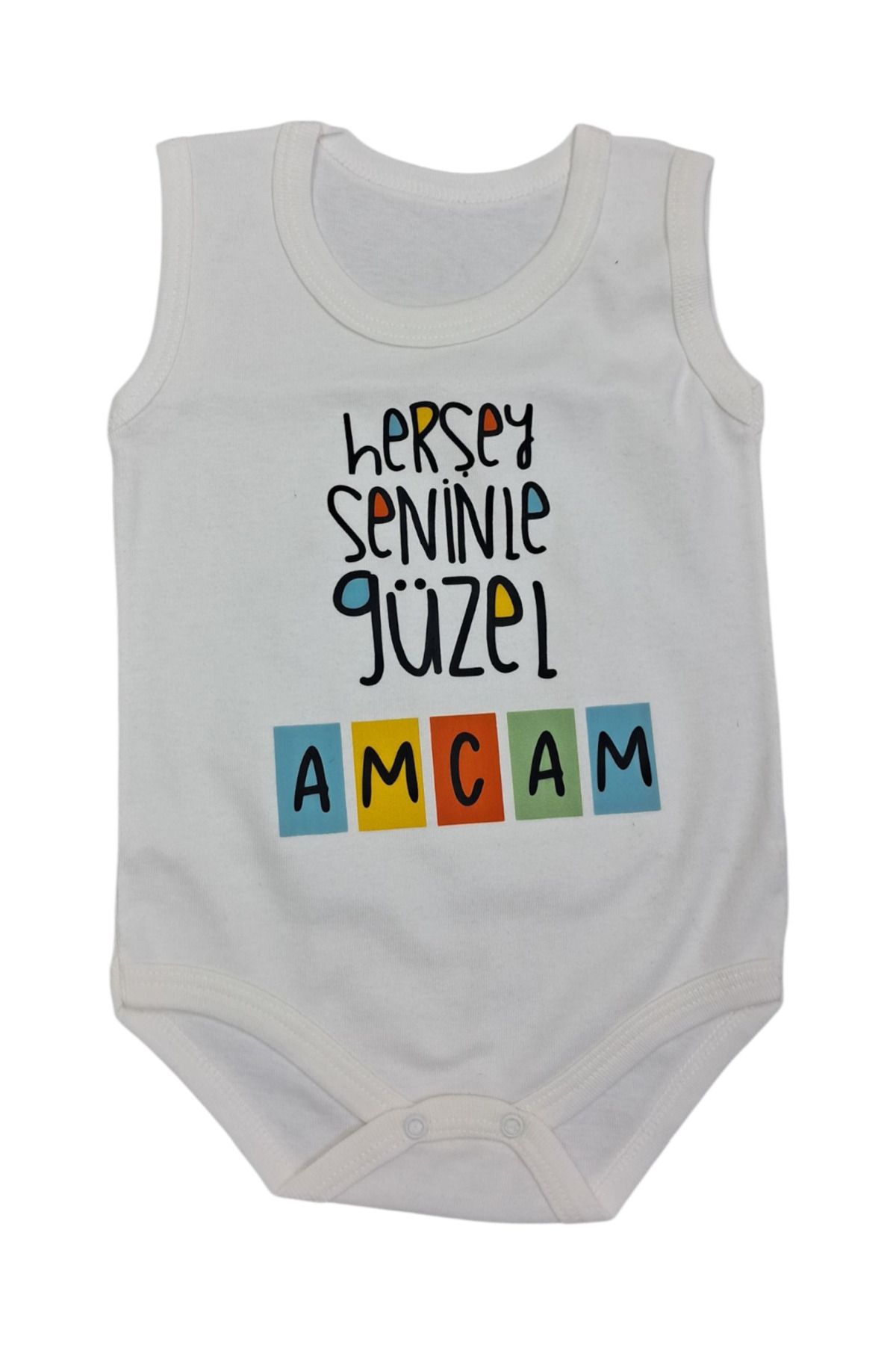 Avşar Baby Herşey Seninle Güzel Amcam Baskılı Kısa Kol Çıtçıtlı Body Aylık