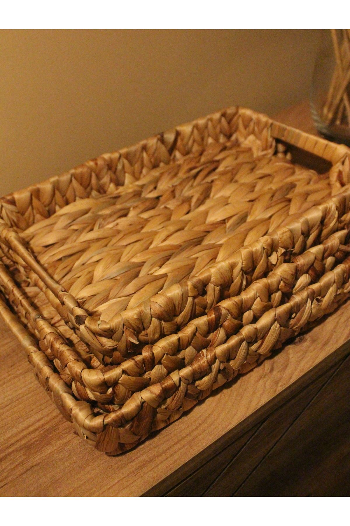 Paganca-3-Piece Wicker Water Hyacinth Rectangular Tray 3
