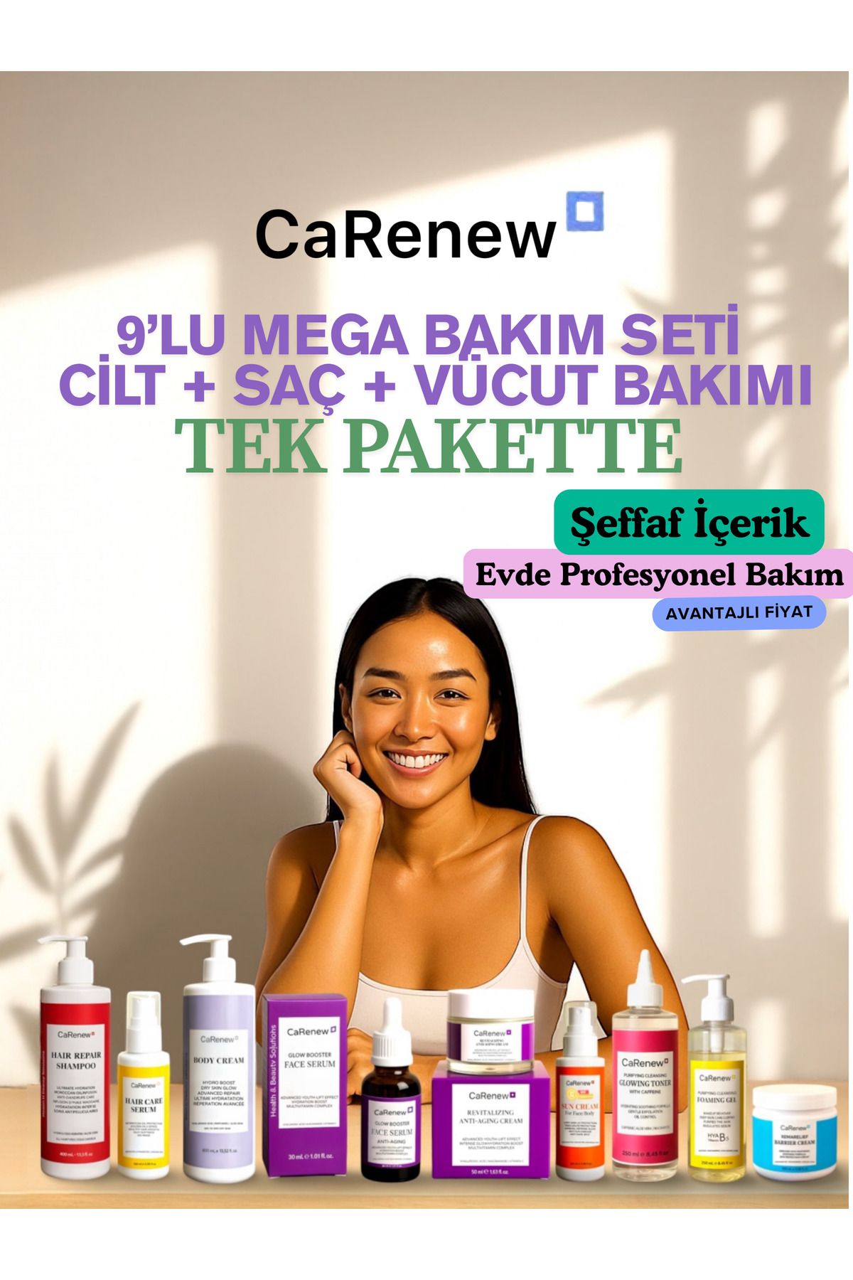 CaRenew 9’lu Mega Bakım Seti – Cilt, Saç ve Vücut İçin Tüm Bakım Tek Pakette (%30 Ürün Bedava)