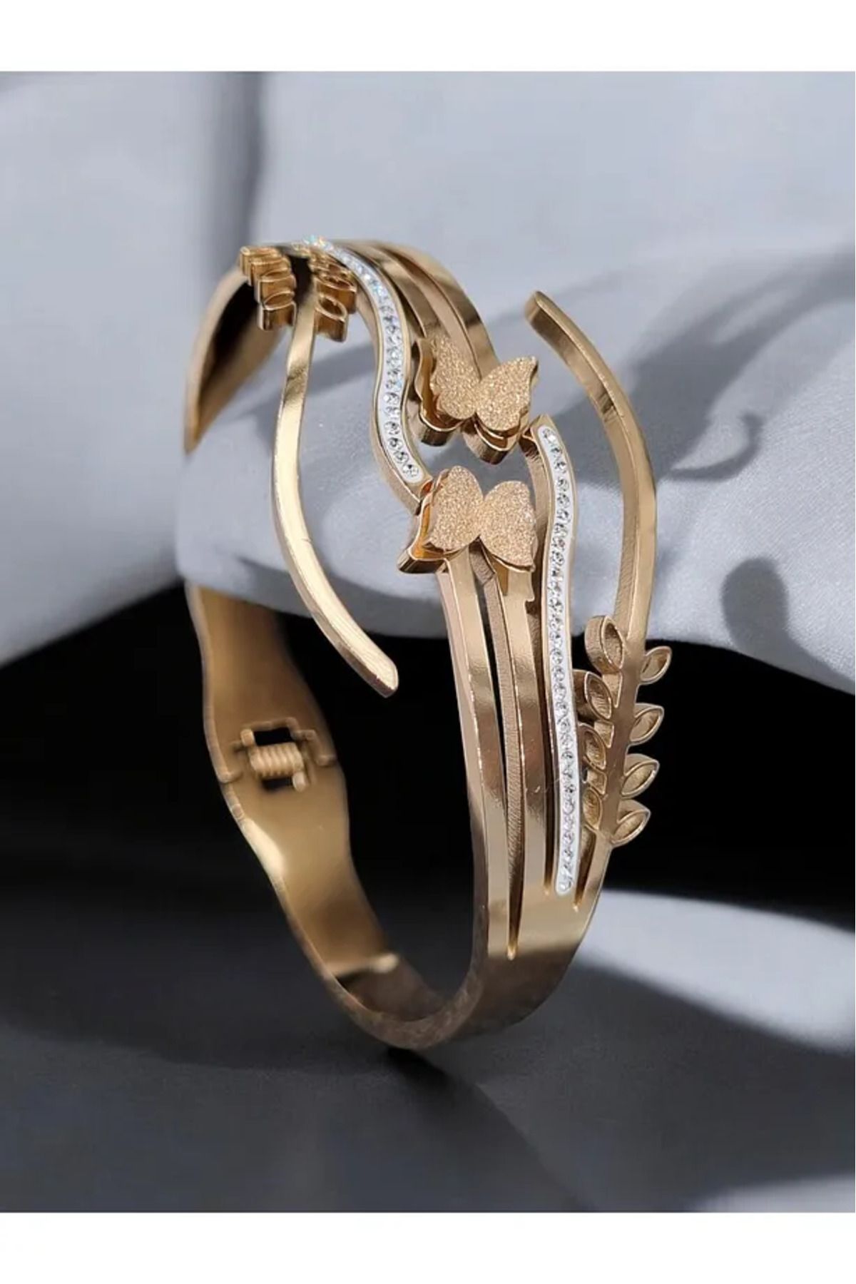 TAKISUN 316L Çelik Gold Renk Kelebek Model Zirkon Taşlı Kadın Kelepçe