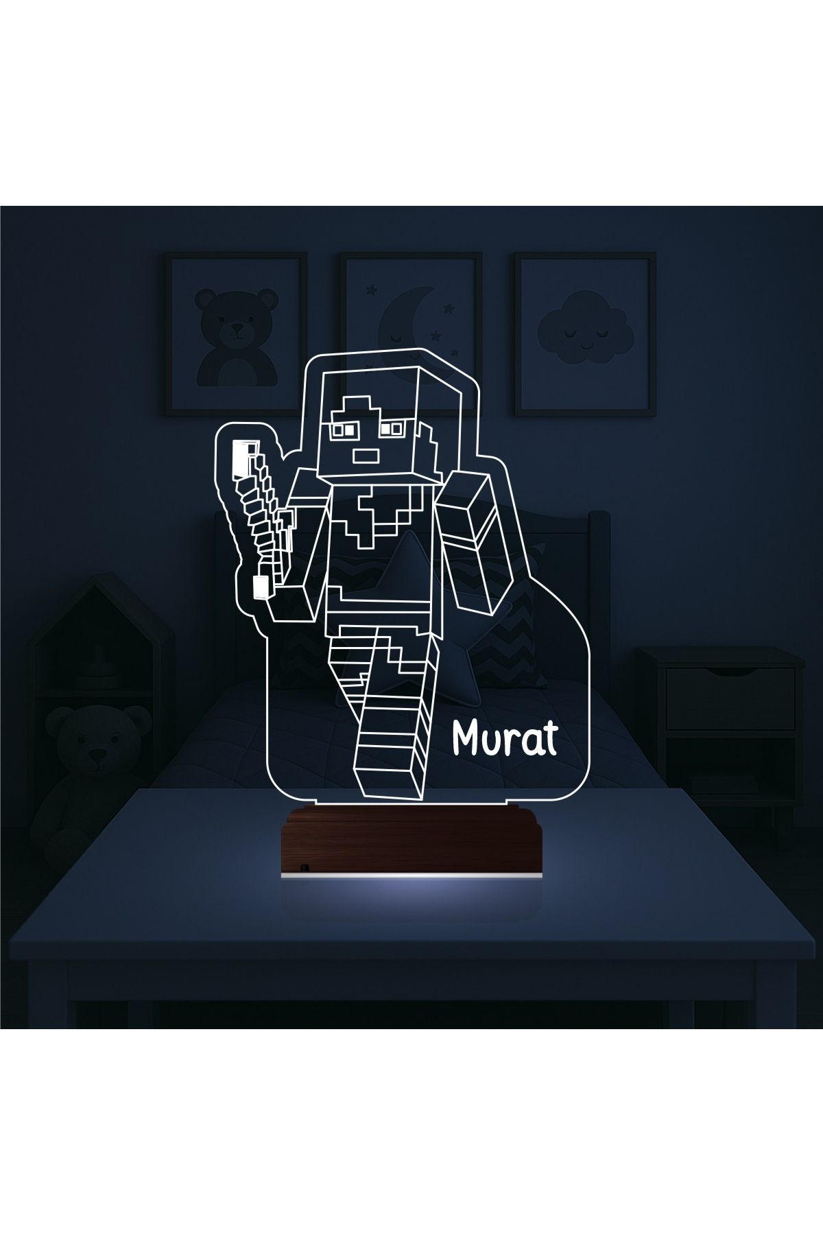 Kirppi 3d Lamba Çocuk Odası Hediye Robot Çizgi Film Tasarım Kişiye Özel Masa Gece Lambası KRPP3DK360