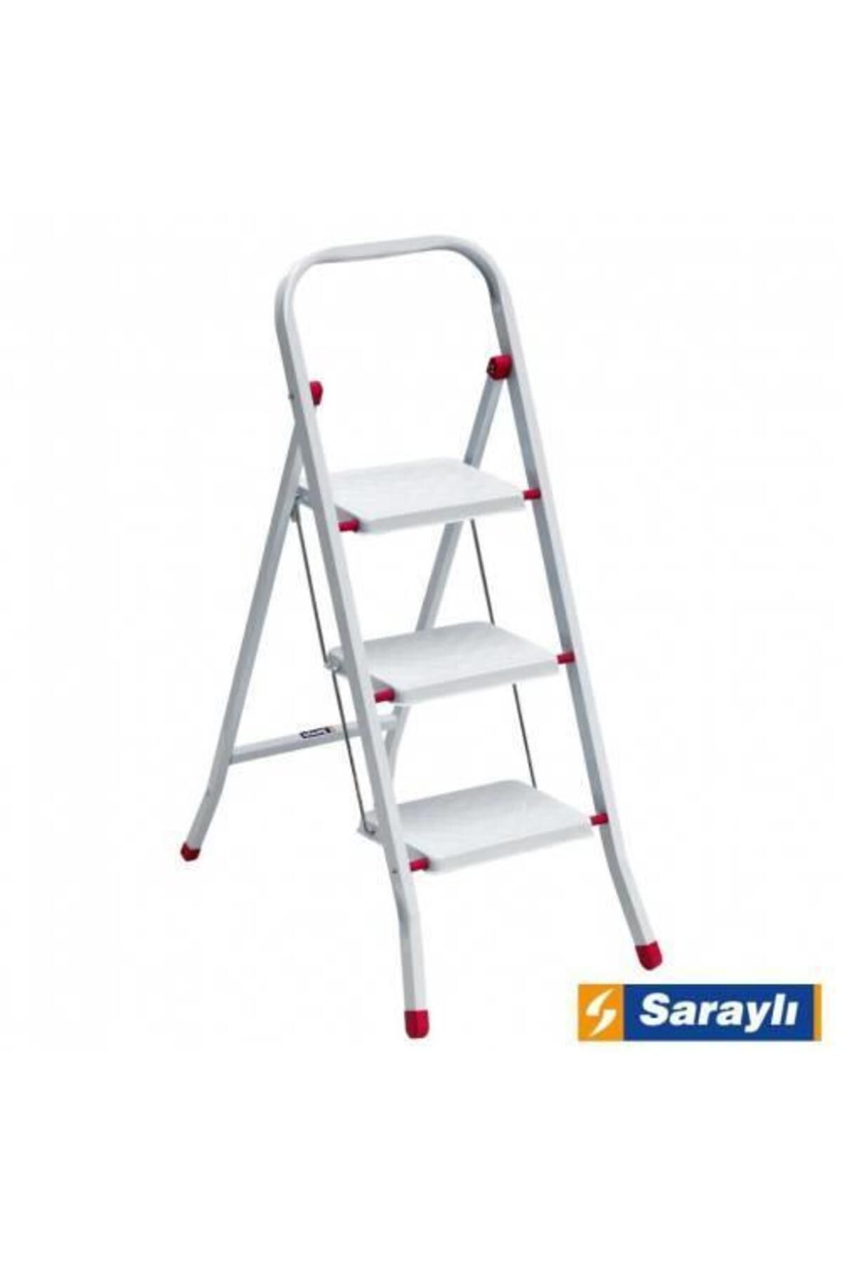 Toptan Bulurum Saraylı Pratik Metal Merdiven Beyaz 3 Basamaklı