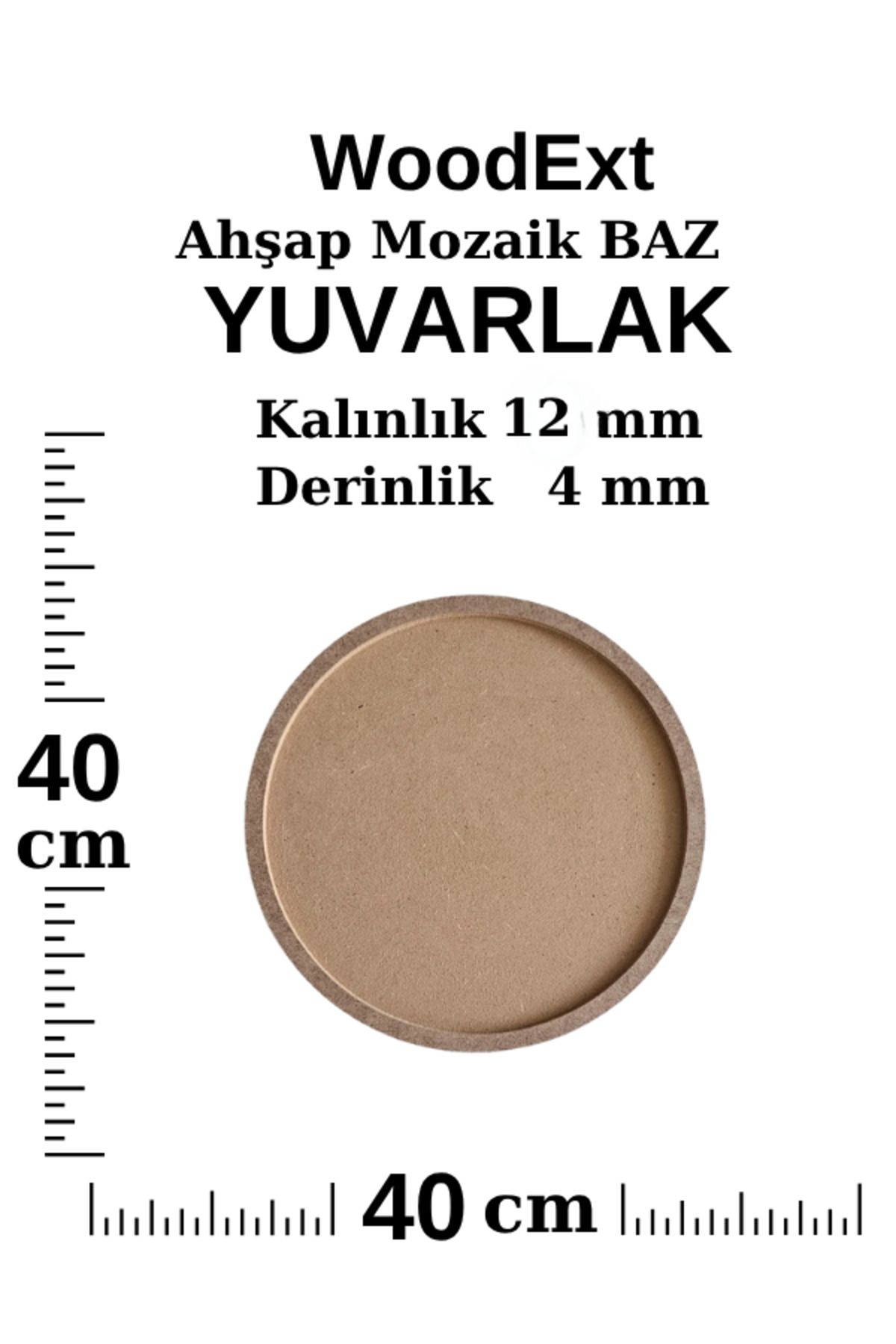Woodext Ahşap Mozaik Baz. Yuvarlak . Mozaik Ahşap Baz. Çap 40 Cm, Kaınlık 12 mm, Derinlik 4 mm