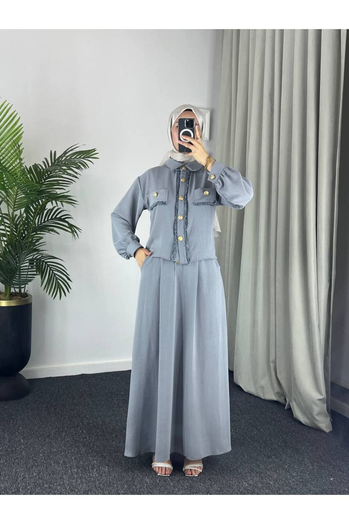 Esre Store 44581 -Ayrobin Tesettür İkili Takım Gri