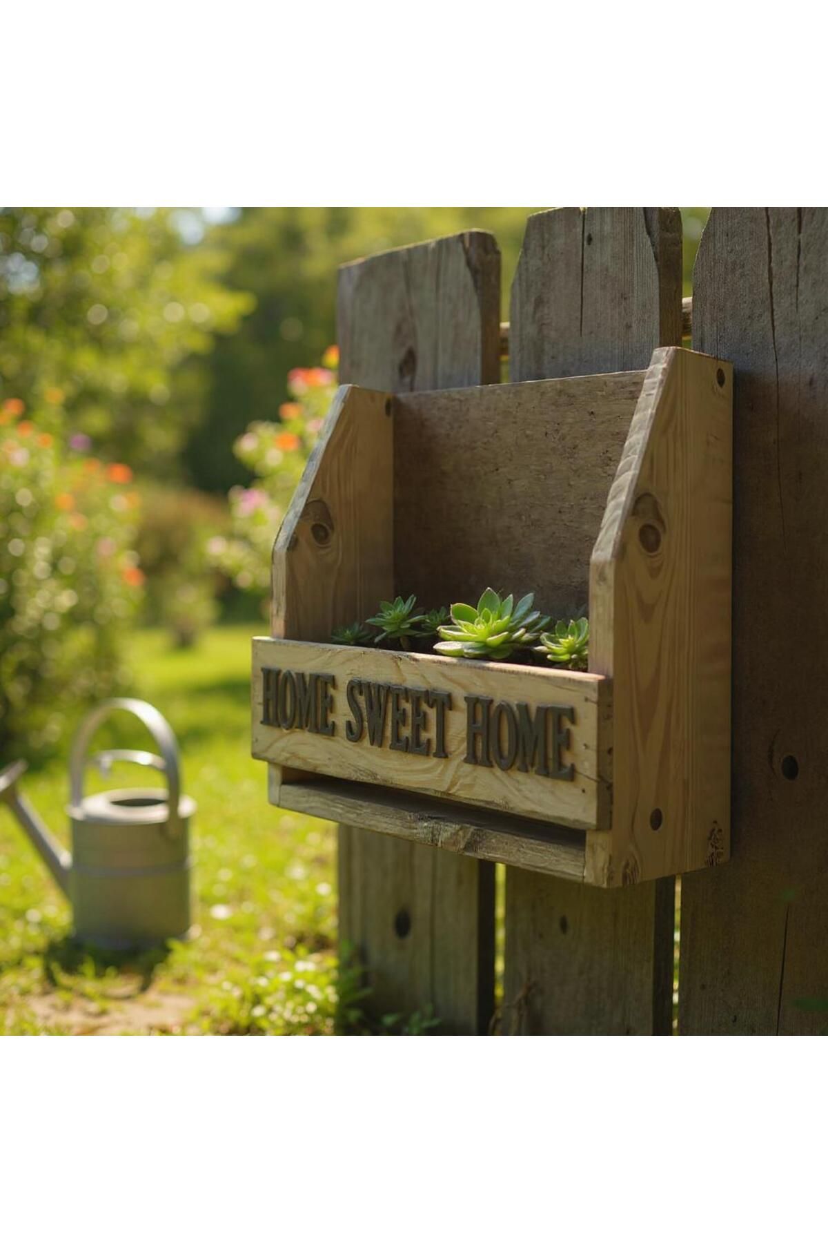 FURMELİA WOMAN Rustik Ahşap "Home Sweet Home" Duvar Saksılığı | Dekoratif Çiçeklik