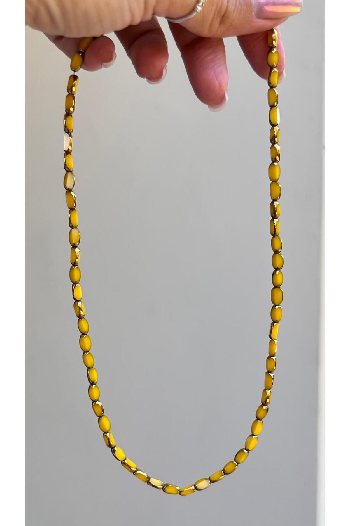 juleeco Sarı Amorf Altın Kaplı Kristal Boncuk Kolye(43+6cm)