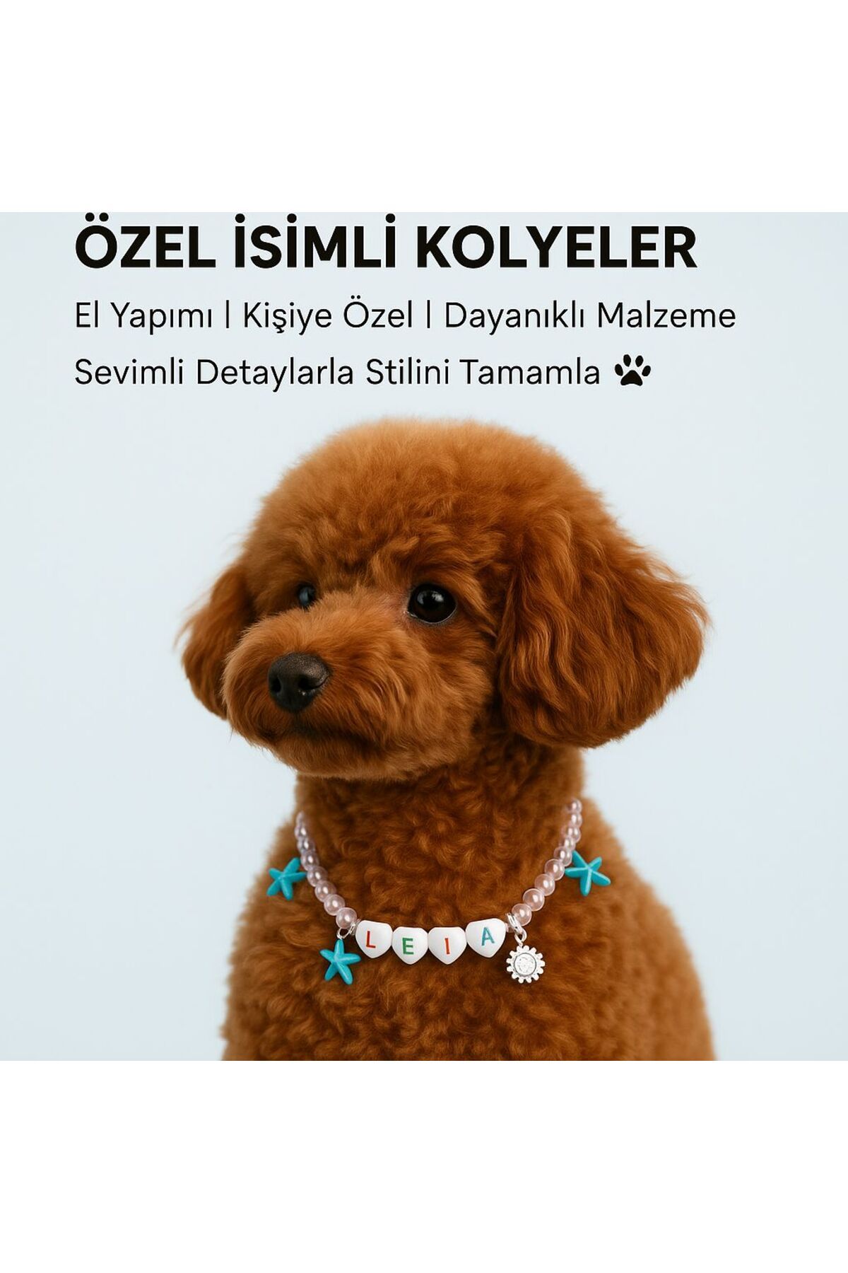Kösedağ İsimli Köpek ve Kedi Tasması Boncuklu Köpek ve Kedi Kolyesi Ayrlanabilir Kolye Tasma