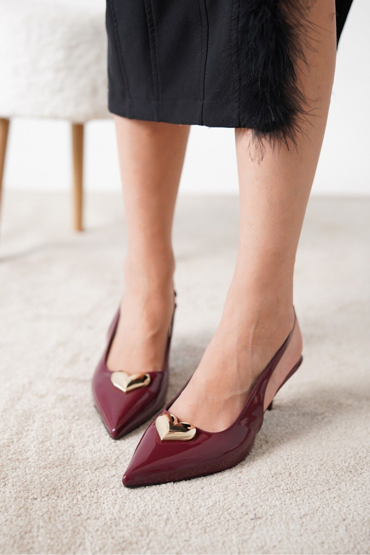luuq shoes SELDY Gold Kalp Toka Detaylı Topuklu Ayakkabı