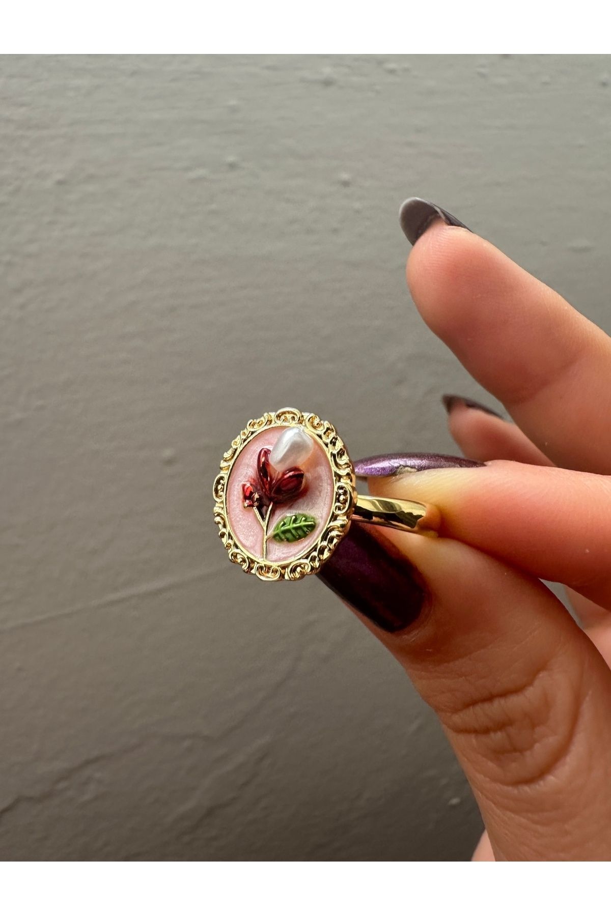 Claritas Takı Pembe Mineli İncili Ayarlanabilir Sanat Yüzük