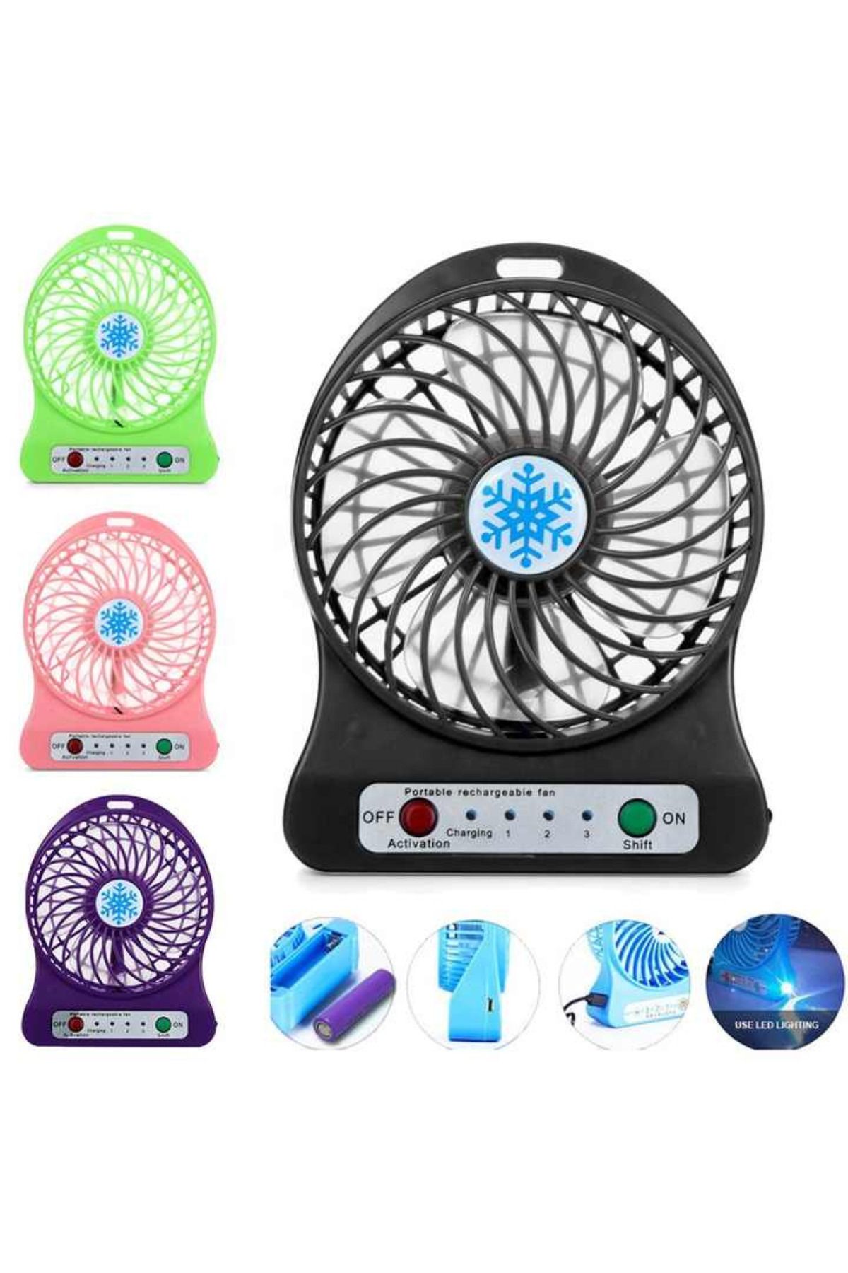 Fırsat7 3 Kademeli Şarjlı Masa Üstü Fan Usb Şarklı Pilli Mini Taşınabilir 800mAh Vantilatör Fan Araç Fanı