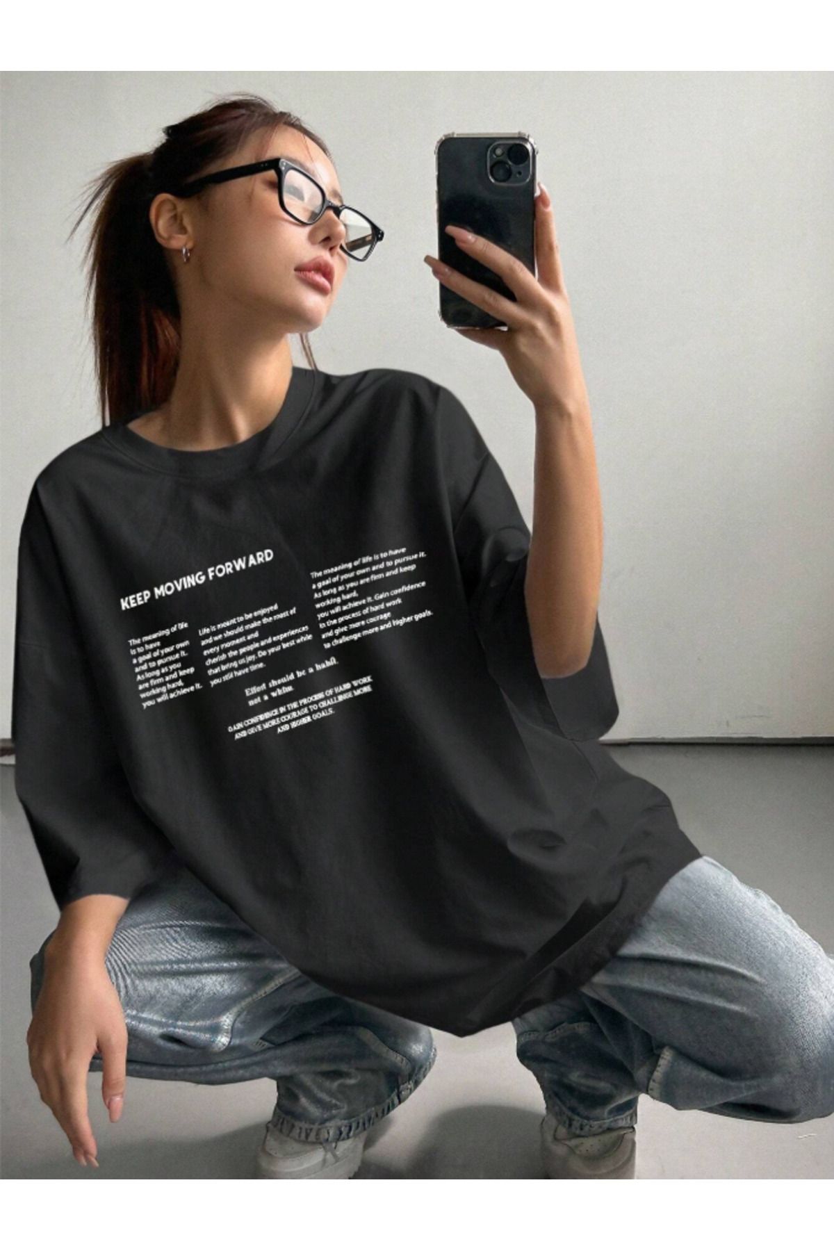 COHERENT Unisex Erkek/Kadın KEEP Özel Baskılı Oversize Pamuklu T-Shirt