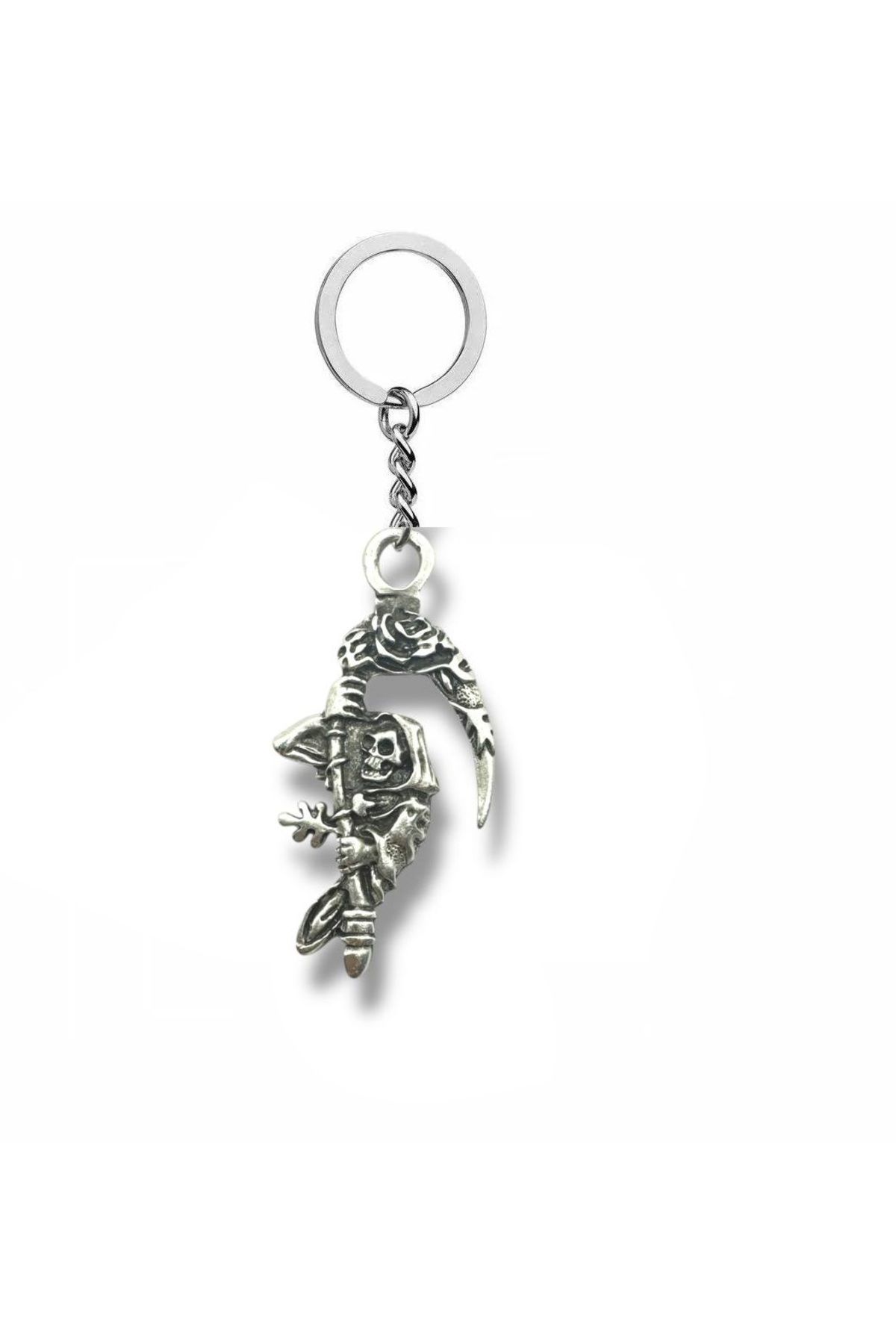Herşey Nota Azrail Death Reaper Kuru Kafa Figürlü Gümüş Renk Unisex Metal Anahtarlık – Gotik Aksesuar