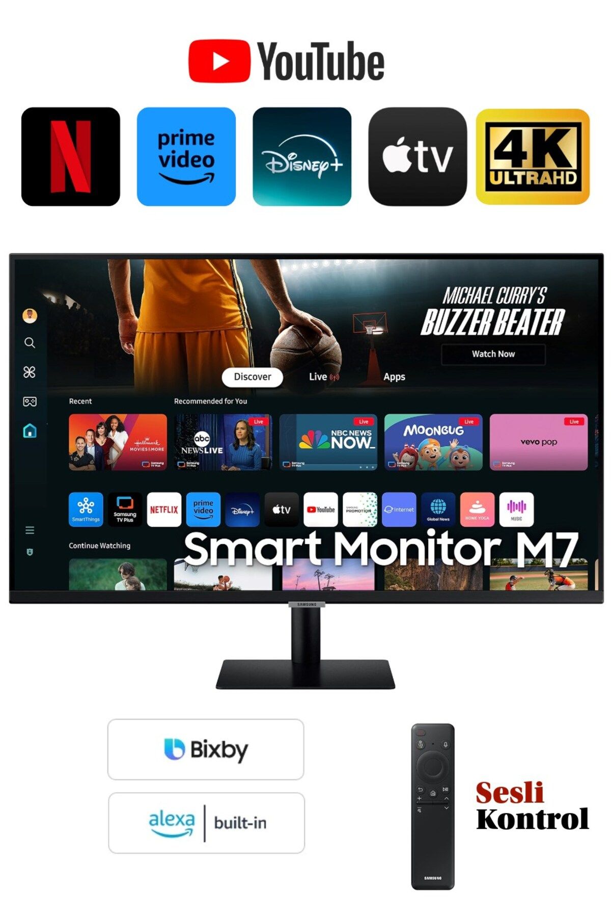 Samsung Kablosuz Bağlantı Wİ-Fİ, Bluetooth 4K UHD (3840x2160) HDR10 SMART-Akıllı Tv Monitör 32inç 80 Ekran
