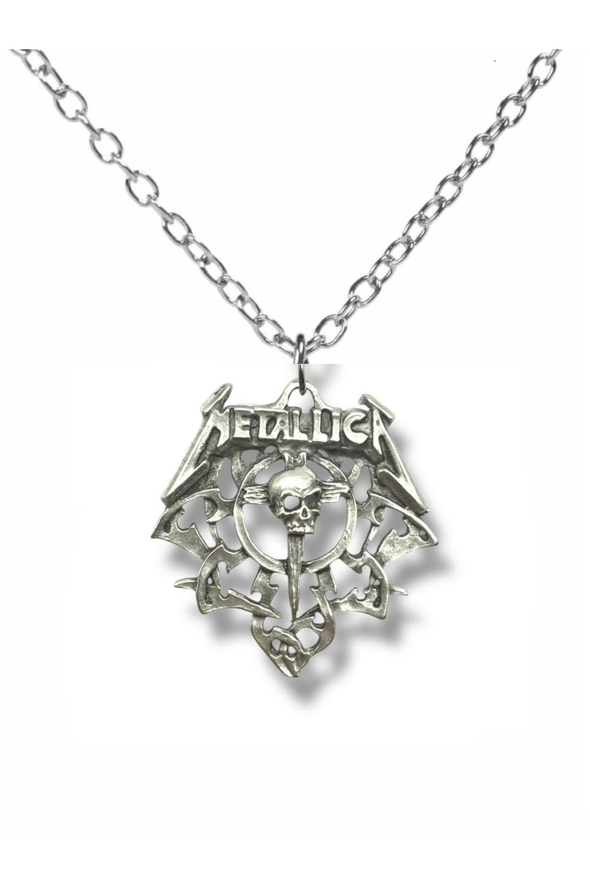 Herşey Nota Metallica Gothic Skull Gümüş Renk Unisex Kolye – Rock ve Metal Tarzı Takı